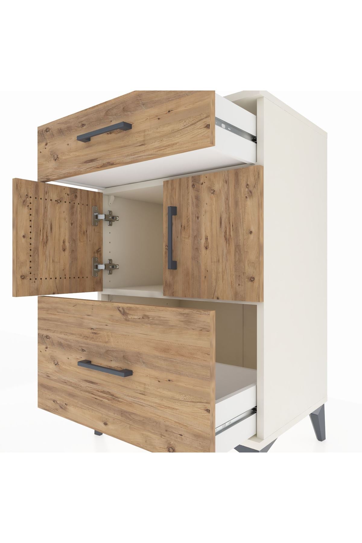 Hyperion Komodin Tek Raflı 2 Çekmeceli 2 Kapaklı 60x44x96 Aytaşı-Çam