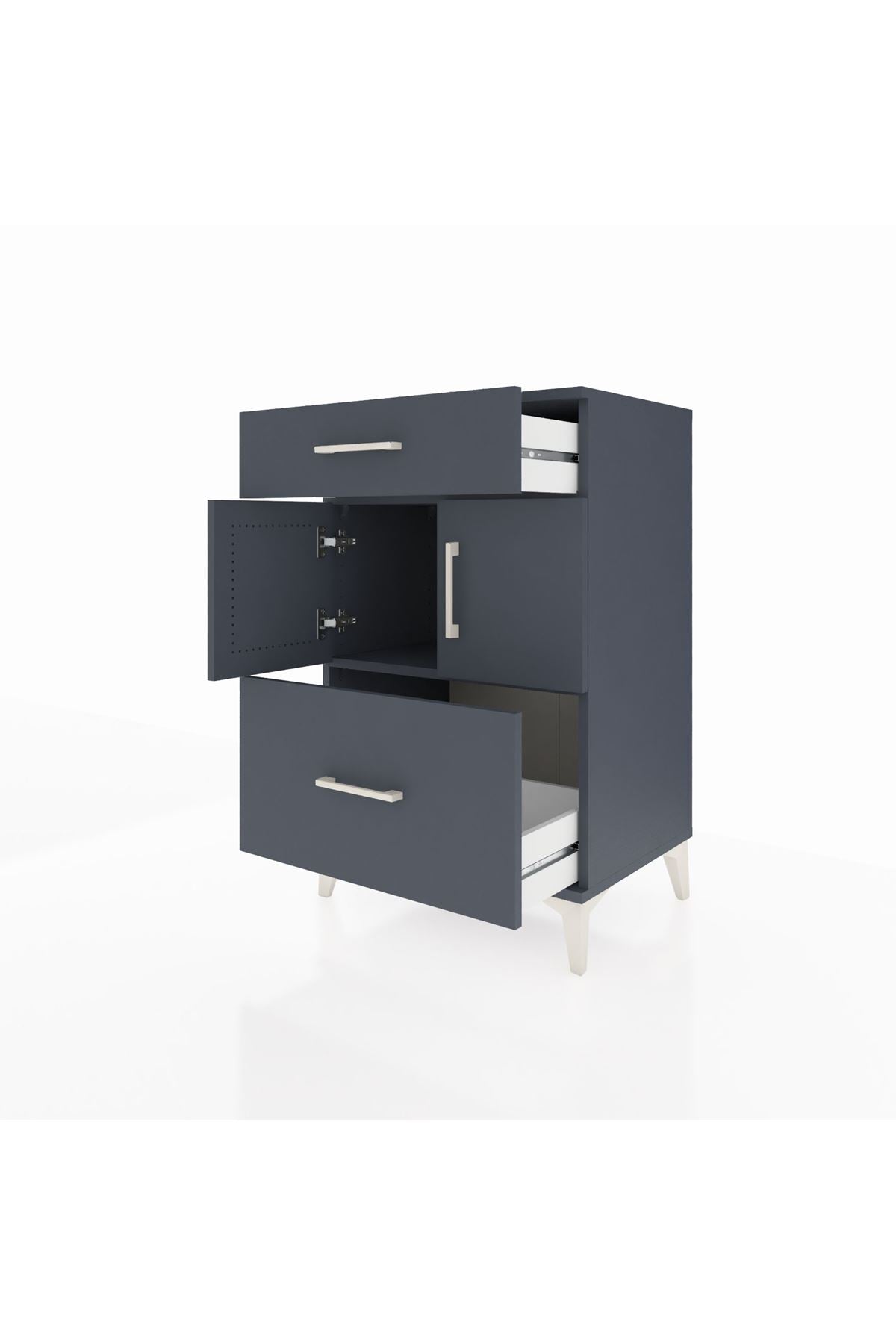 Hyperion Komodin Tek Raflı 2 Çekmeceli 2 Kapaklı 60x44x96 Antrasit-Antrasit