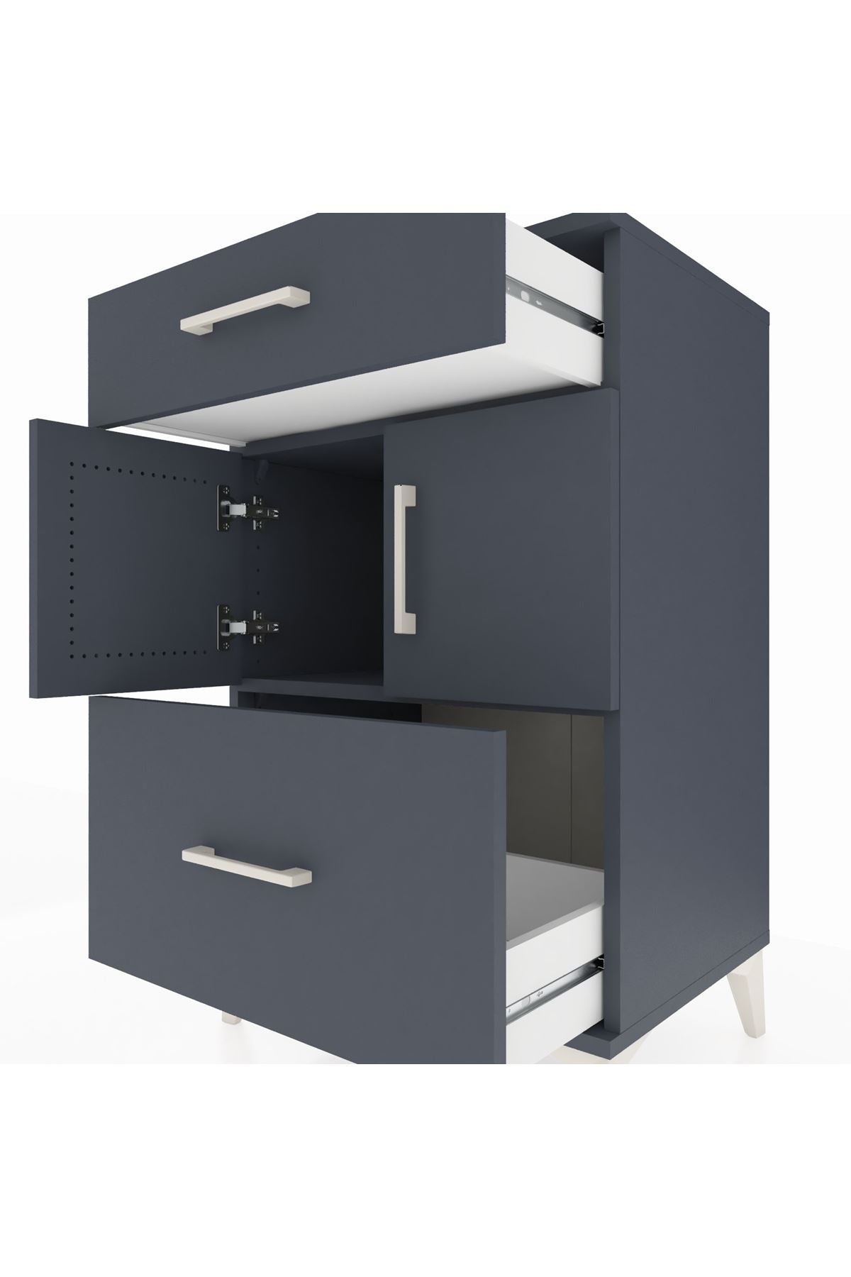 Hyperion Komodin Tek Raflı 2 Çekmeceli 2 Kapaklı 60x44x96 Antrasit-Antrasit