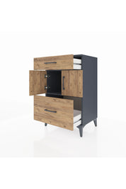 Hyperion Komodin Tek Raflı 2 Çekmeceli 2 Kapaklı 60x44x96 Antrasit-Çam