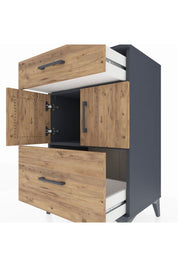 Hyperion Komodin Tek Raflı 2 Çekmeceli 2 Kapaklı 60x44x96 Antrasit-Çam