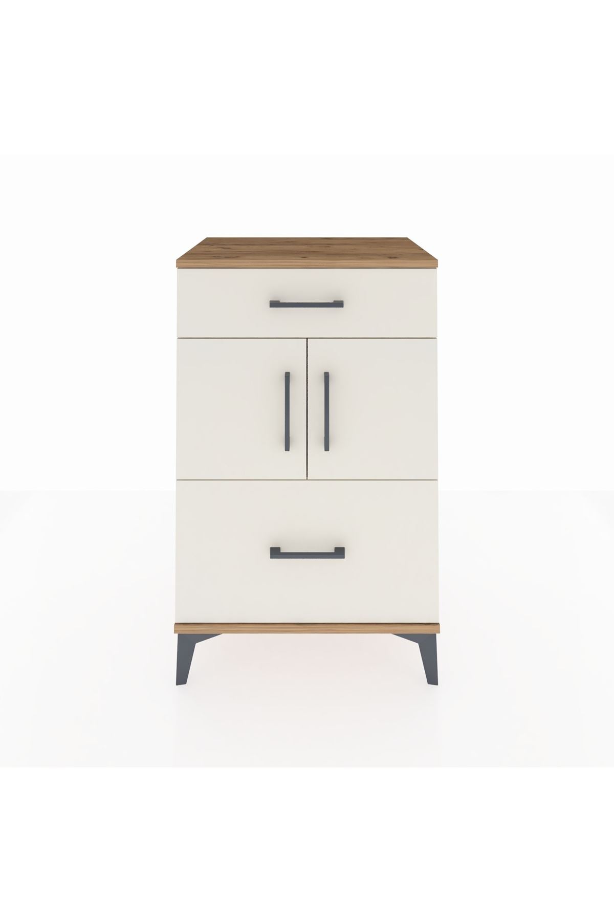 Hyperion Komodin Tek Raflı 2 Çekmeceli 2 Kapaklı 60x44x96 Çam-Aytaşı