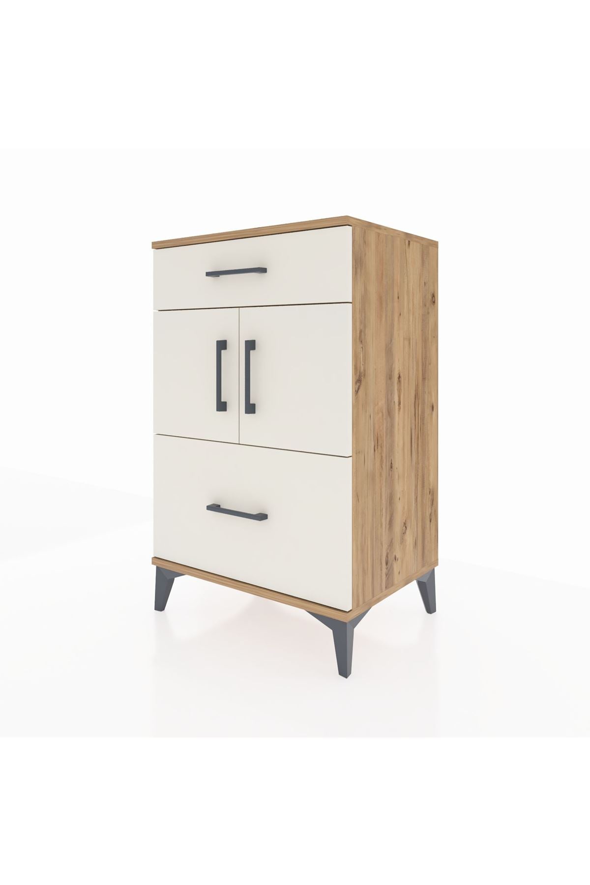 Hyperion Komodin Tek Raflı 2 Çekmeceli 2 Kapaklı 60x44x96 Çam-Aytaşı