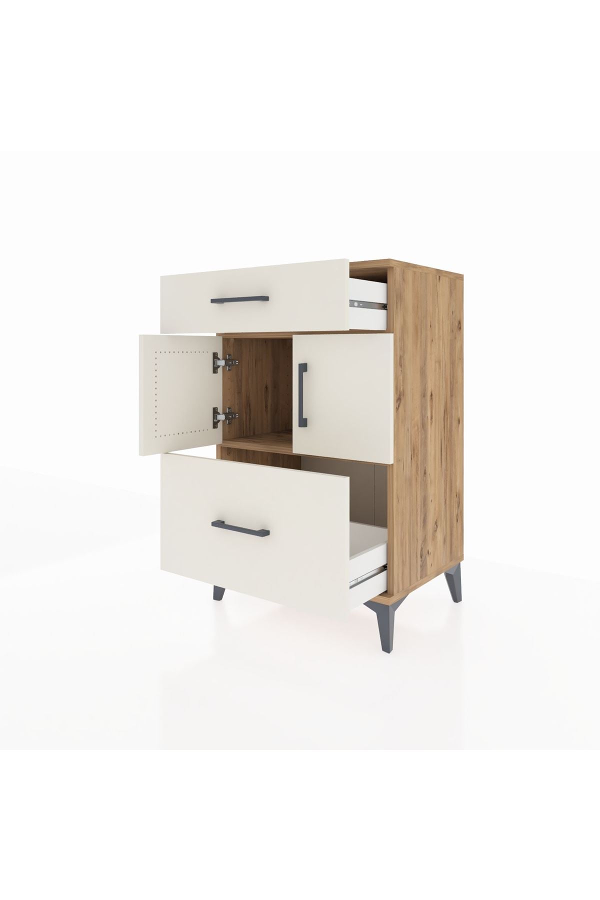 Hyperion Komodin Tek Raflı 2 Çekmeceli 2 Kapaklı 60x44x96 Çam-Aytaşı