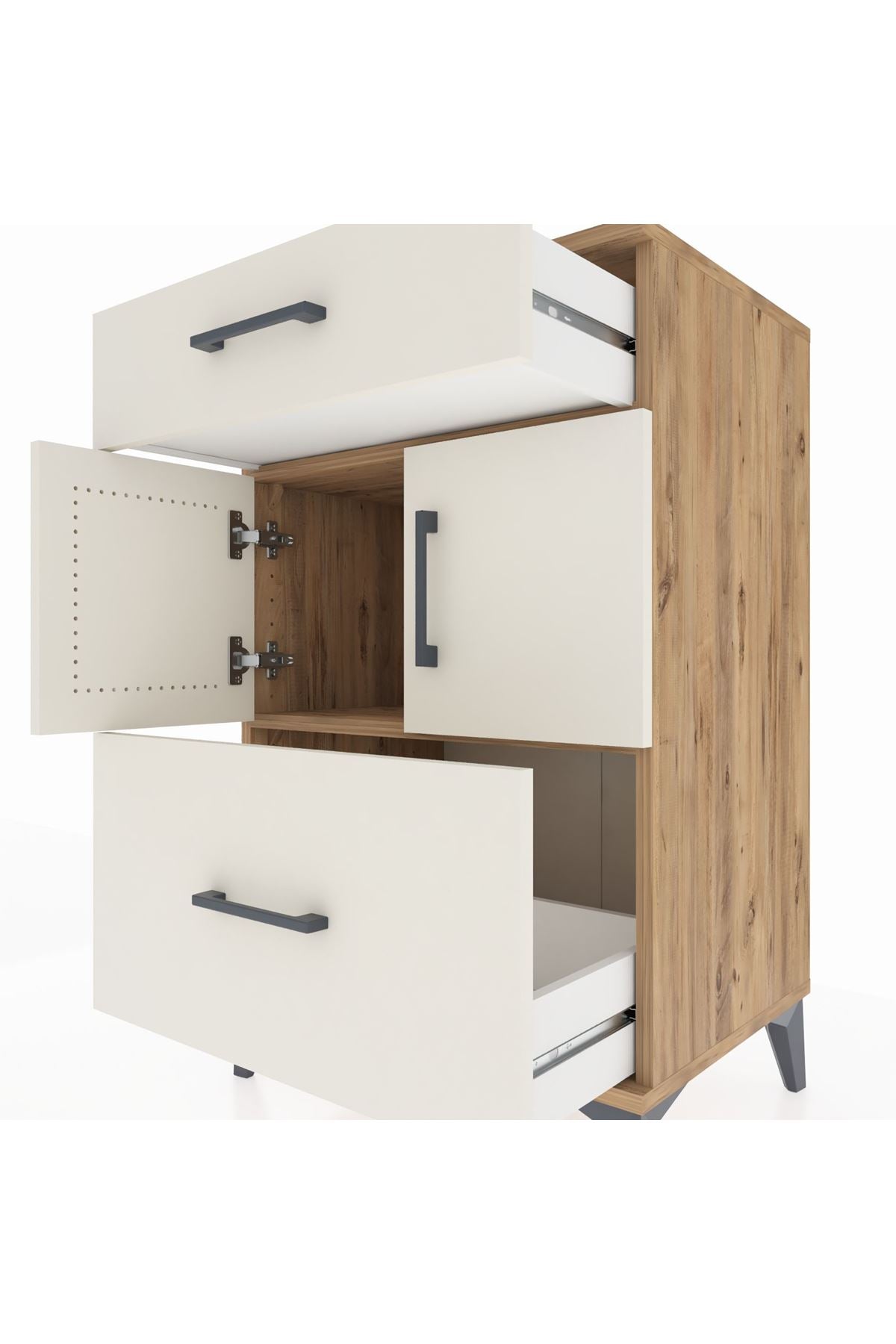 Hyperion Komodin Tek Raflı 2 Çekmeceli 2 Kapaklı 60x44x96 Çam-Aytaşı