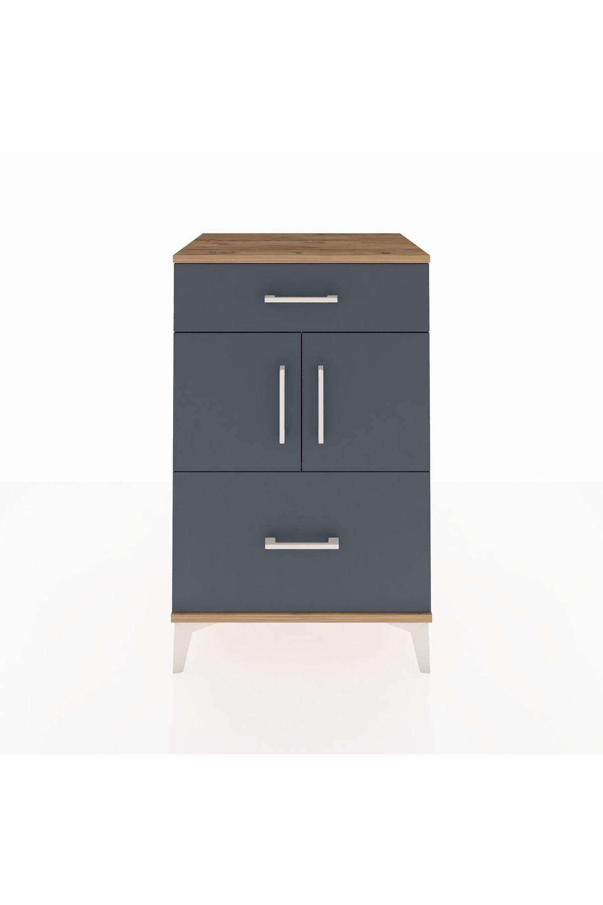 Hyperion Komodin Tek Raflı 2 Çekmeceli 2 Kapaklı 60x44x96 Çam-Antrasit