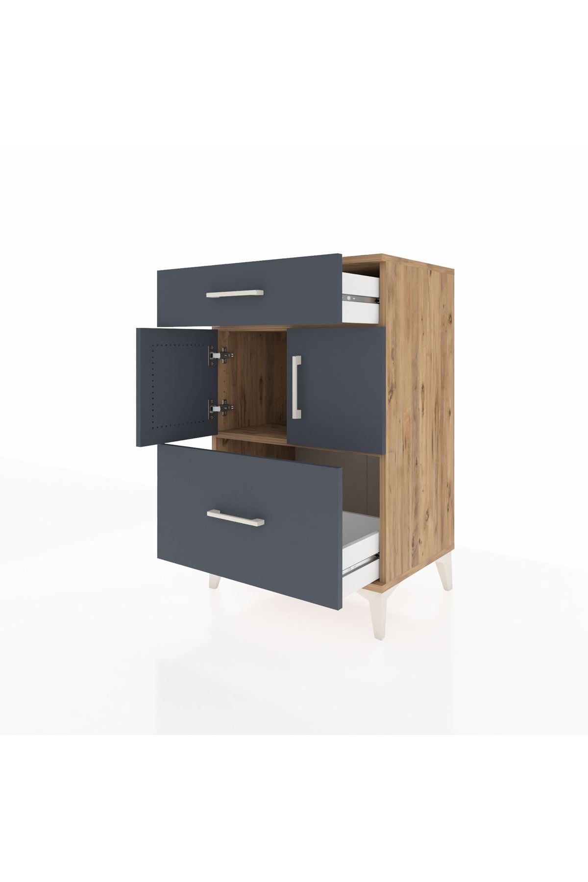 Hyperion Komodin Tek Raflı 2 Çekmeceli 2 Kapaklı 60x44x96 Çam-Antrasit