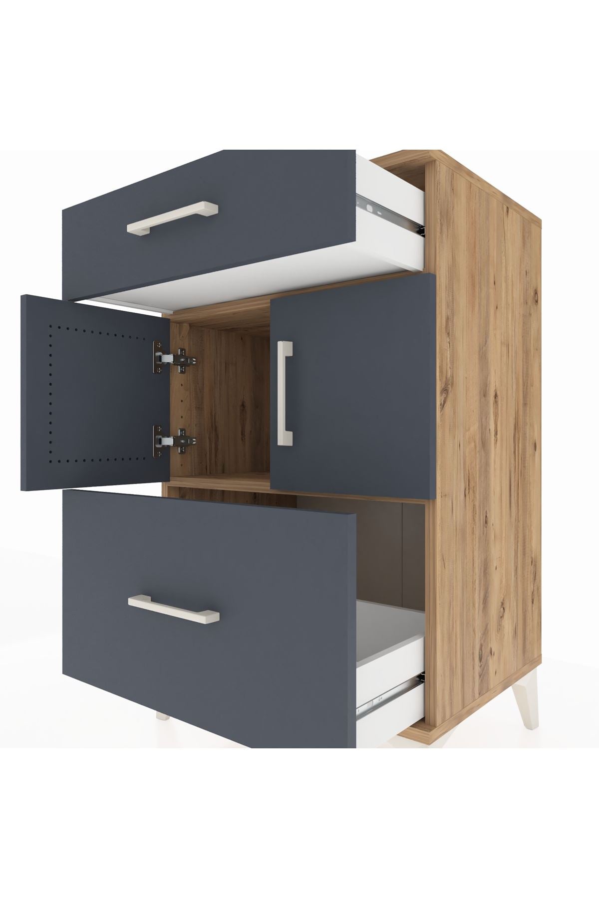 Hyperion Komodin Tek Raflı 2 Çekmeceli 2 Kapaklı 60x44x96 Çam-Antrasit