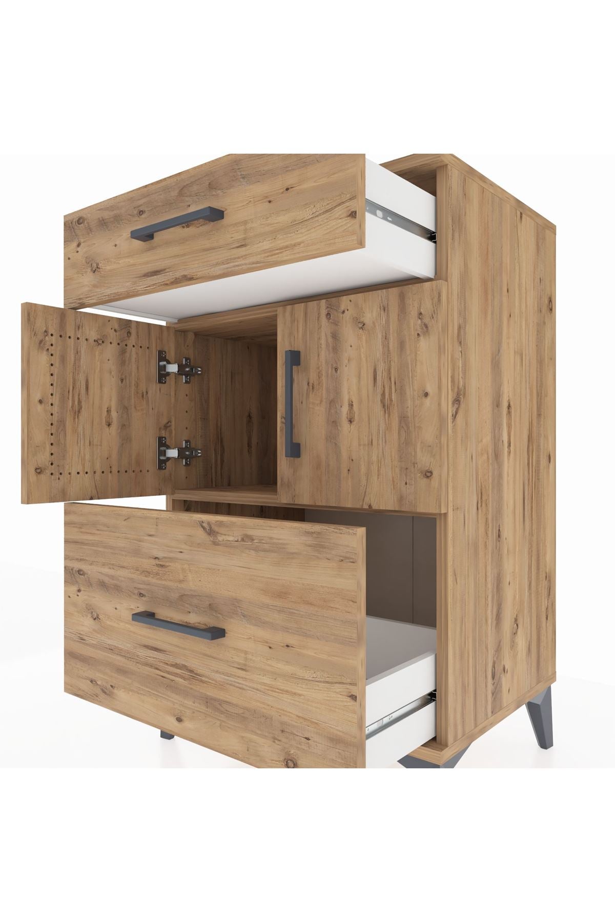 Hyperion Komodin Tek Raflı 2 Çekmeceli 2 Kapaklı 60x44x96 Çam-Çam