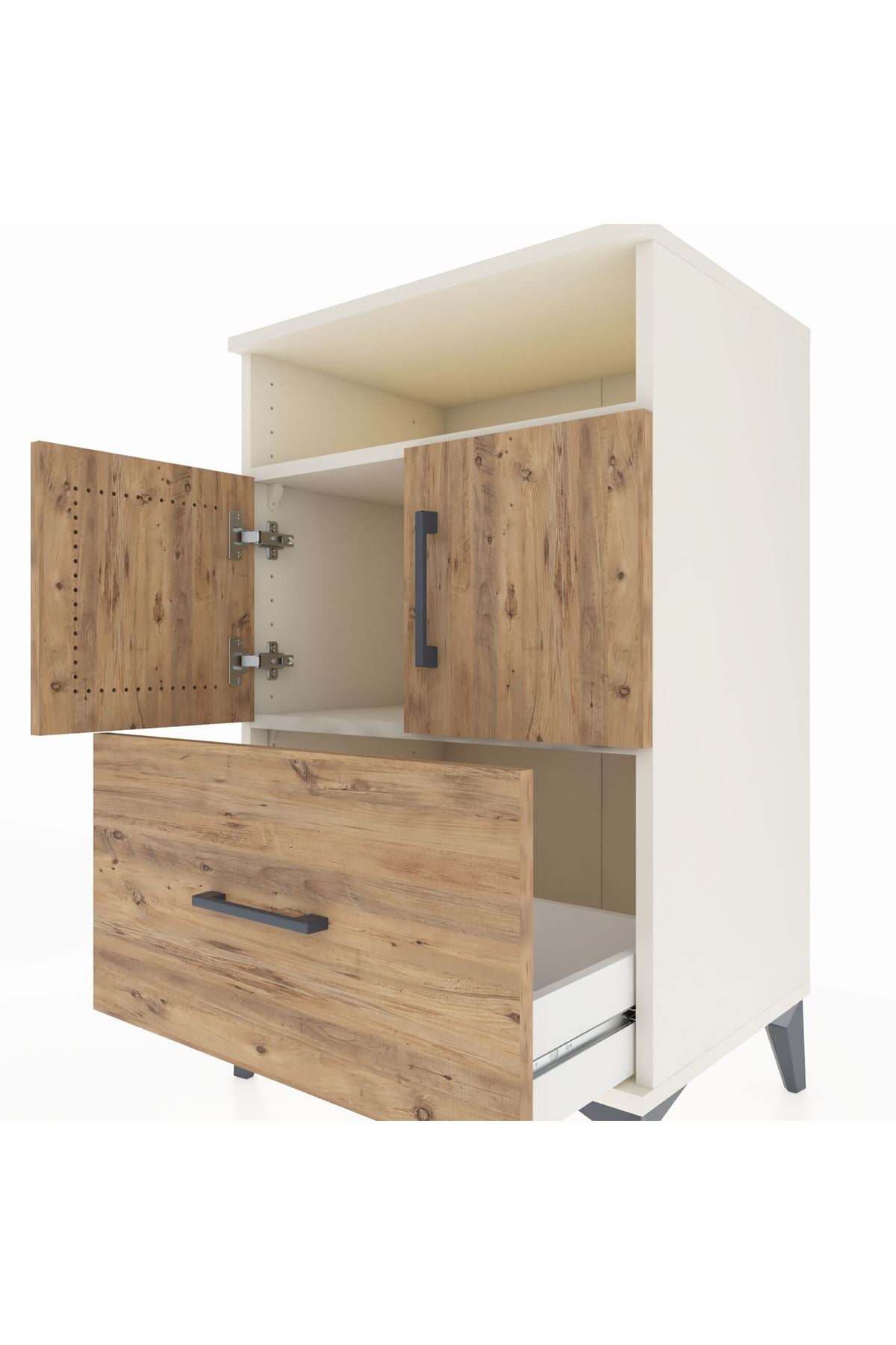Hyperion Komodin 2 Raflı Tek Çekmeceli 2 Kapaklı 60x44x96 Aytaşı-Çam