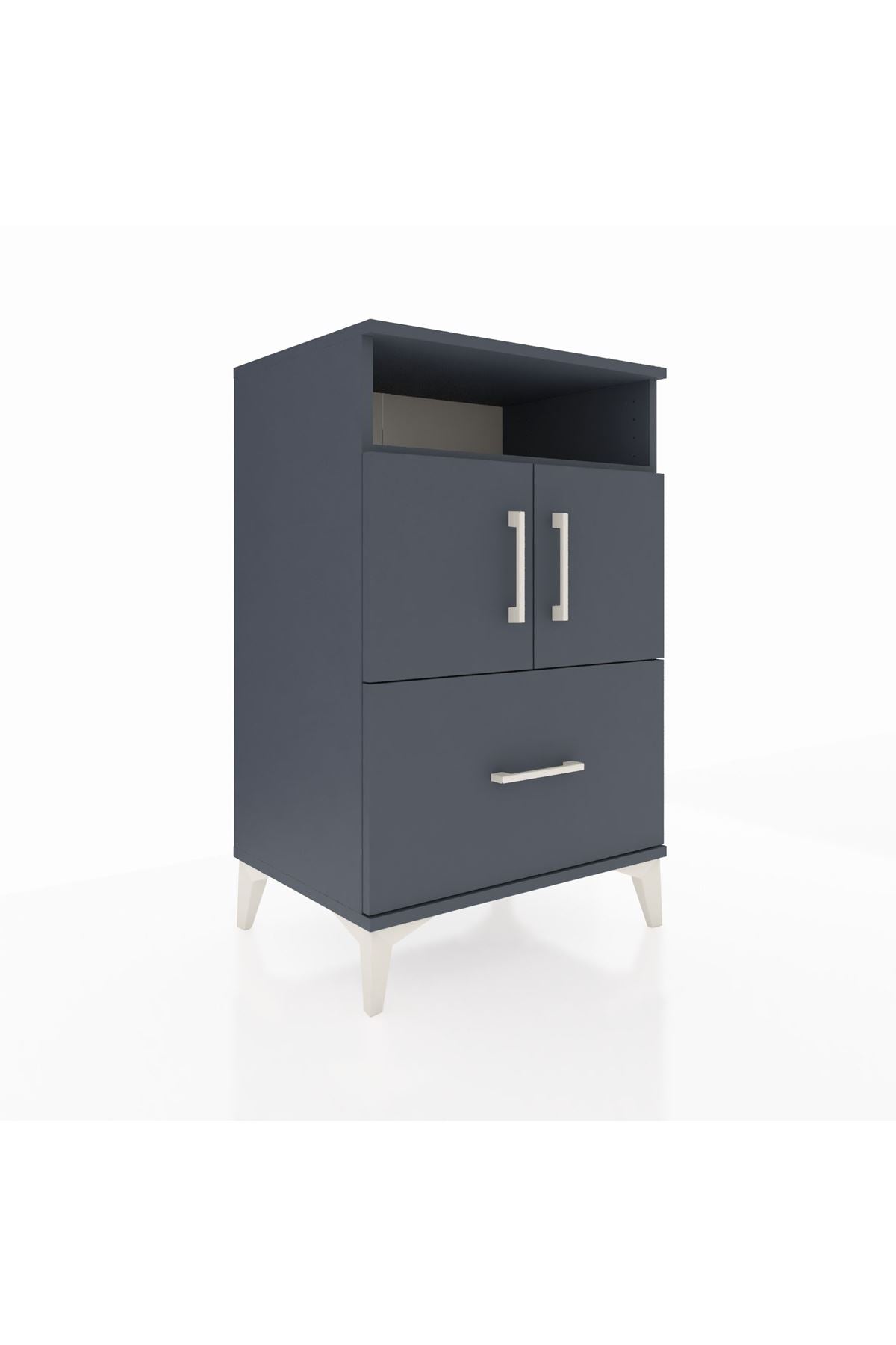 Hyperion Komodin 2 Raflı Tek Çekmeceli 2 Kapaklı 60x44x96 Antrasit-Antrasit