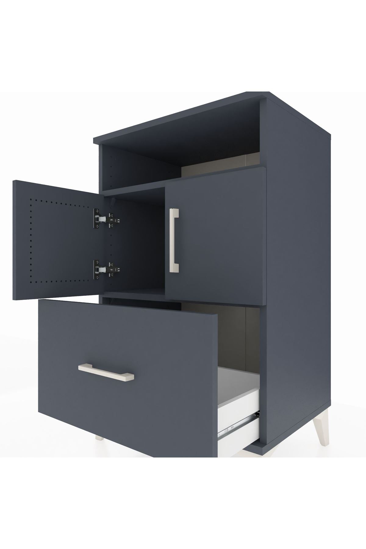 Hyperion Komodin 2 Raflı Tek Çekmeceli 2 Kapaklı 60x44x96 Antrasit-Antrasit