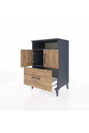 Hyperion Komodin 2 Raflı Tek Çekmeceli 2 Kapaklı 60x44x96 Antrasit-Çam
