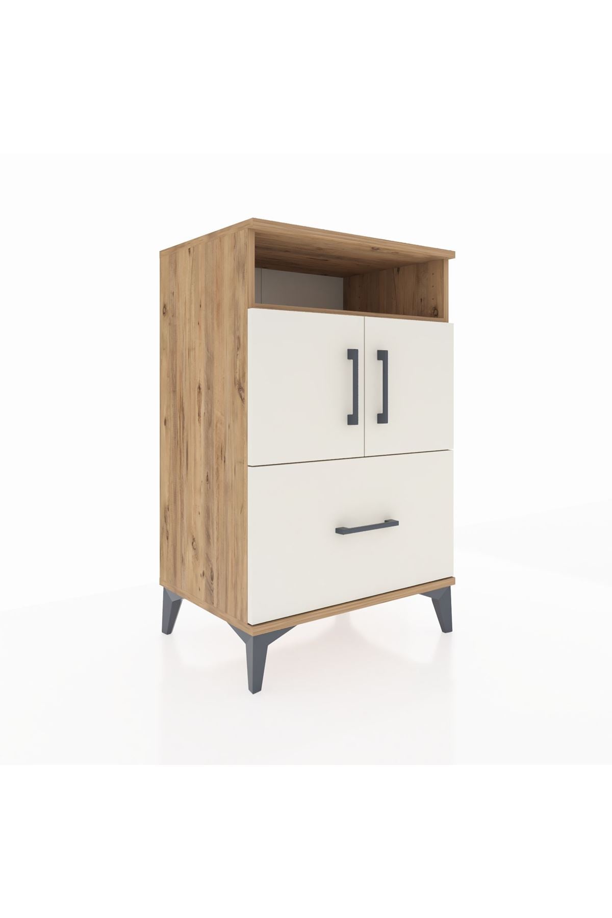 Hyperion Komodin 2 Raflı Tek Çekmeceli 2 Kapaklı 60x44x96 Çam-Aytaşı