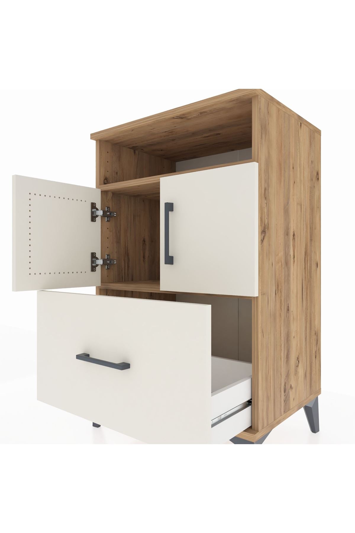 Hyperion Komodin 2 Raflı Tek Çekmeceli 2 Kapaklı 60x44x96 Çam-Aytaşı