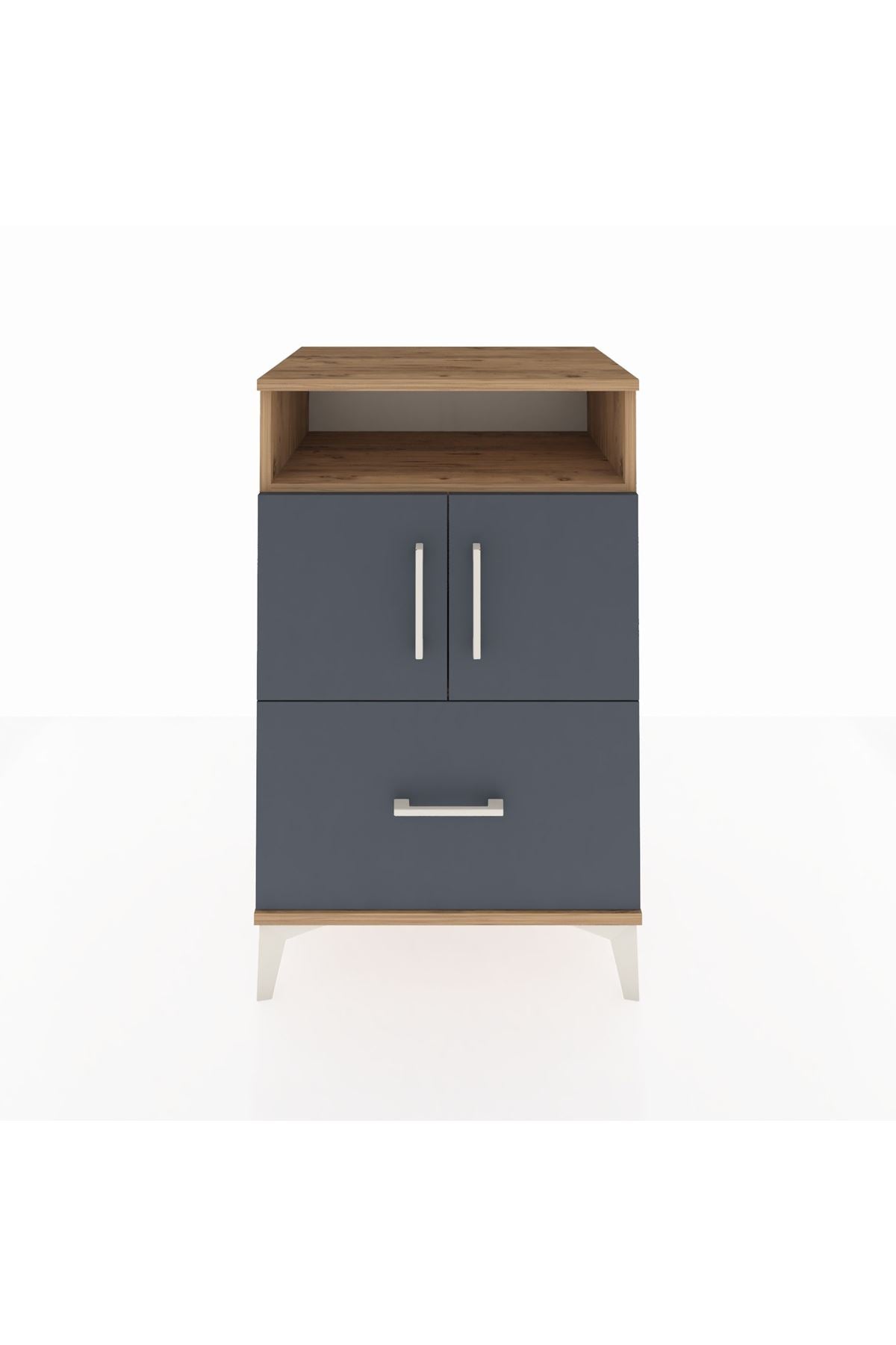 Hyperion Komodin 2 Raflı Tek Çekmeceli 2 Kapaklı 60x44x96 Çam-Antrasit