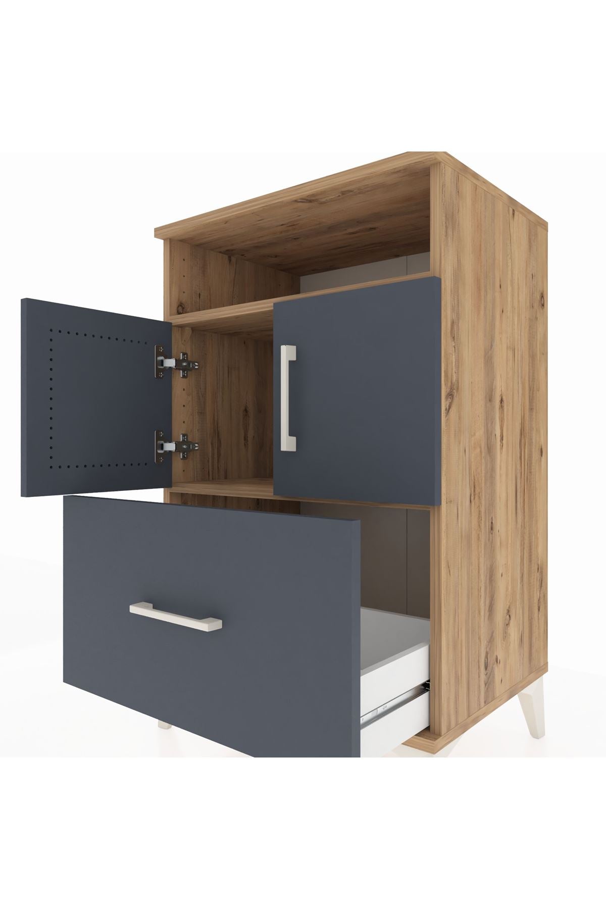 Hyperion Komodin 2 Raflı Tek Çekmeceli 2 Kapaklı 60x44x96 Çam-Antrasit