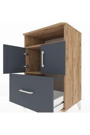 Hyperion Komodin 2 Raflı Tek Çekmeceli 2 Kapaklı 60x44x96 Çam-Antrasit