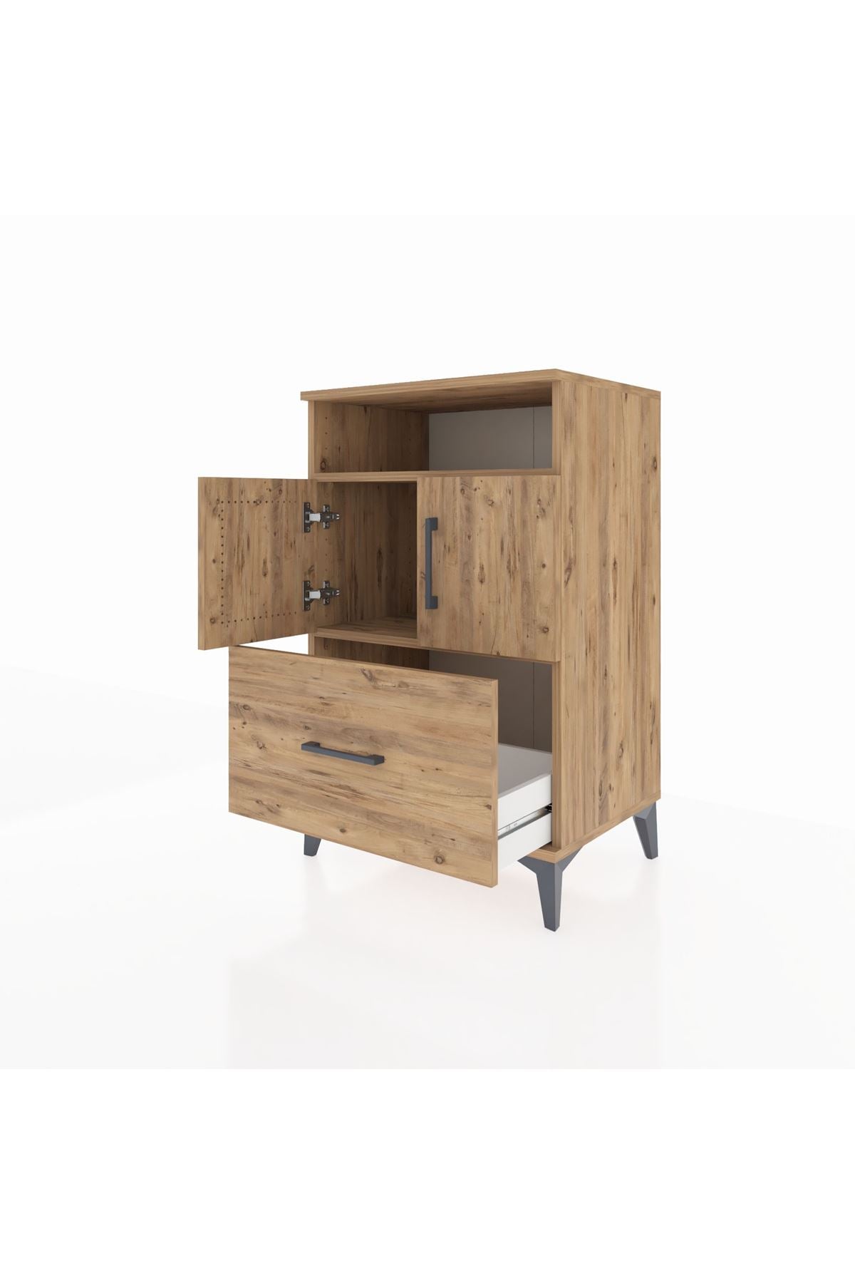 Hyperion Komodin 2 Raflı Tek Çekmeceli 2 Kapaklı 60x44x96 Çam-Çam