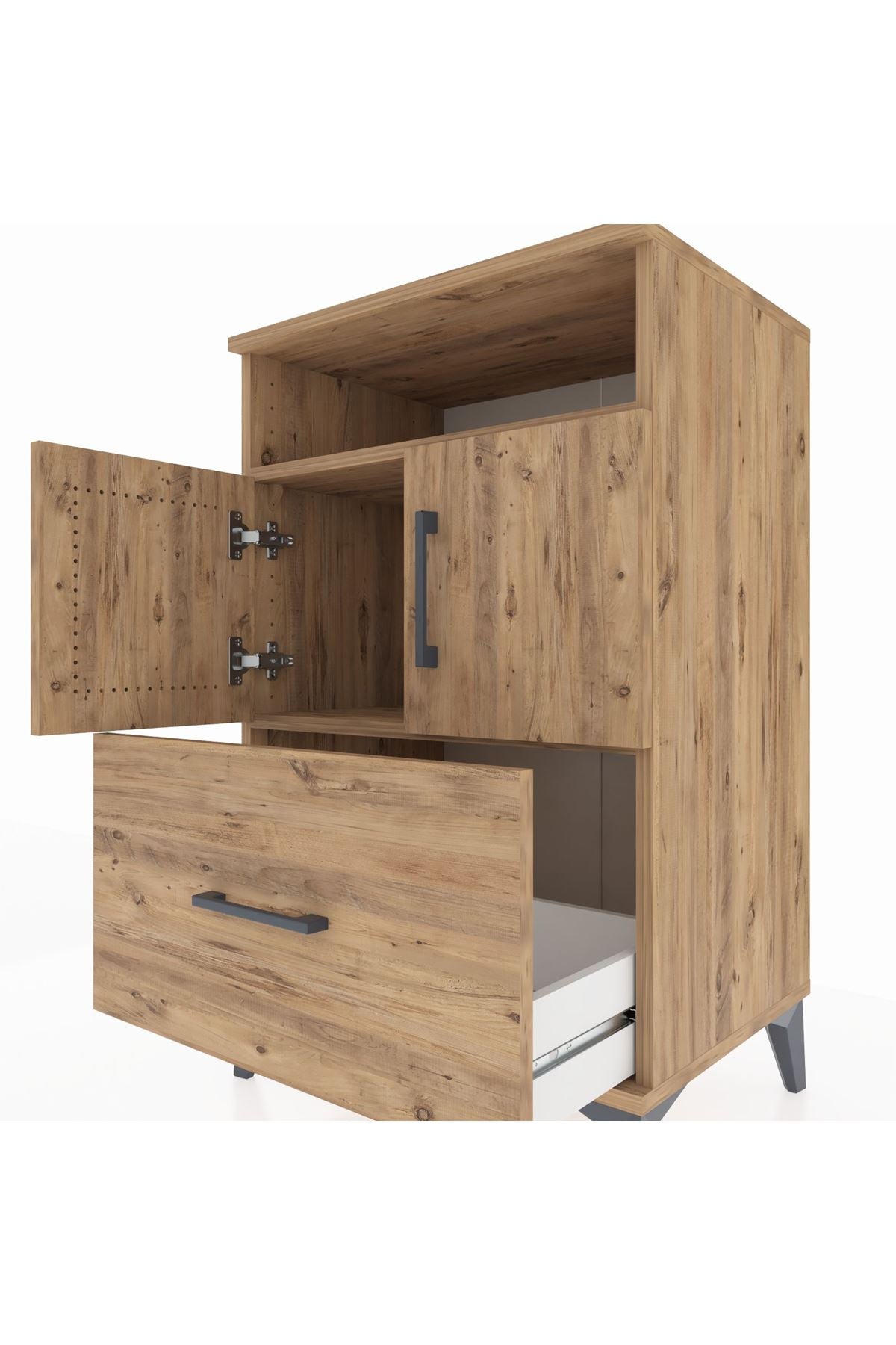 Hyperion Komodin 2 Raflı Tek Çekmeceli 2 Kapaklı 60x44x96 Çam-Çam