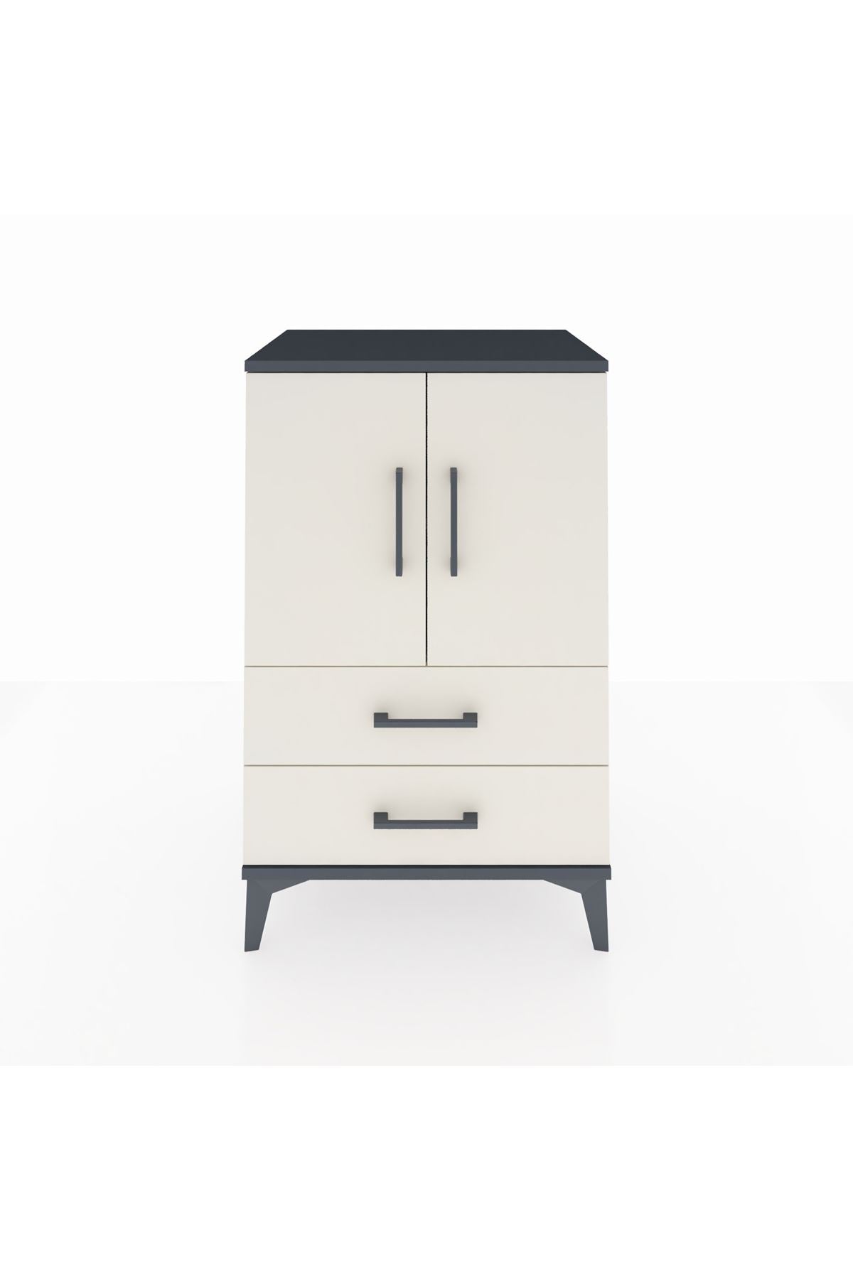 Hyperion Komodin 2 Raflı 2 Çekmeceli 2 Kapaklı 60x44x96 Antrasit-Aytaşı