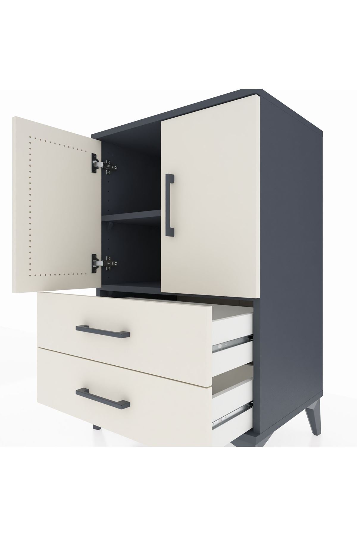 Hyperion Komodin 2 Raflı 2 Çekmeceli 2 Kapaklı 60x44x96 Antrasit-Aytaşı