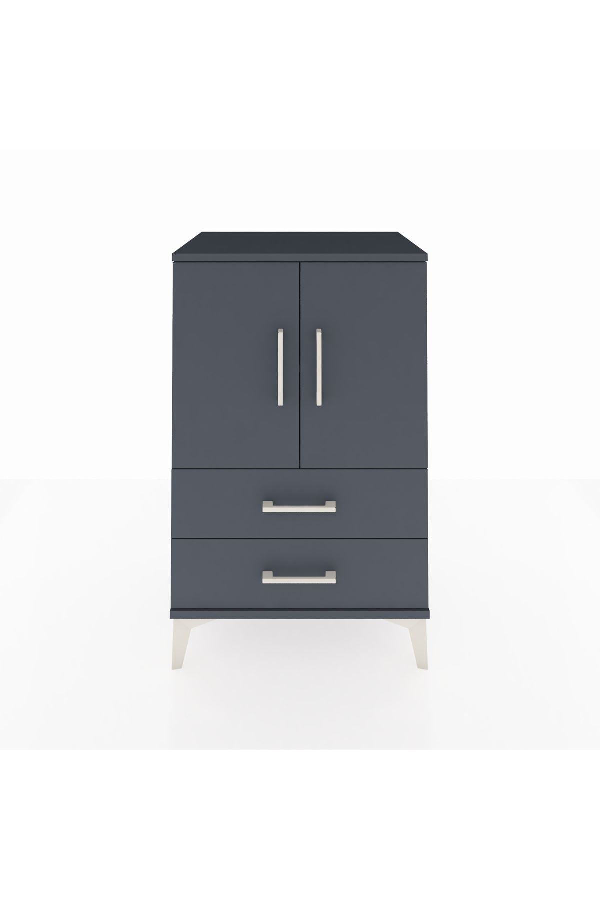 Hyperion Komodin 2 Raflı 2 Çekmeceli 2 Kapaklı 60x44x96 Antrasit-Antrasit