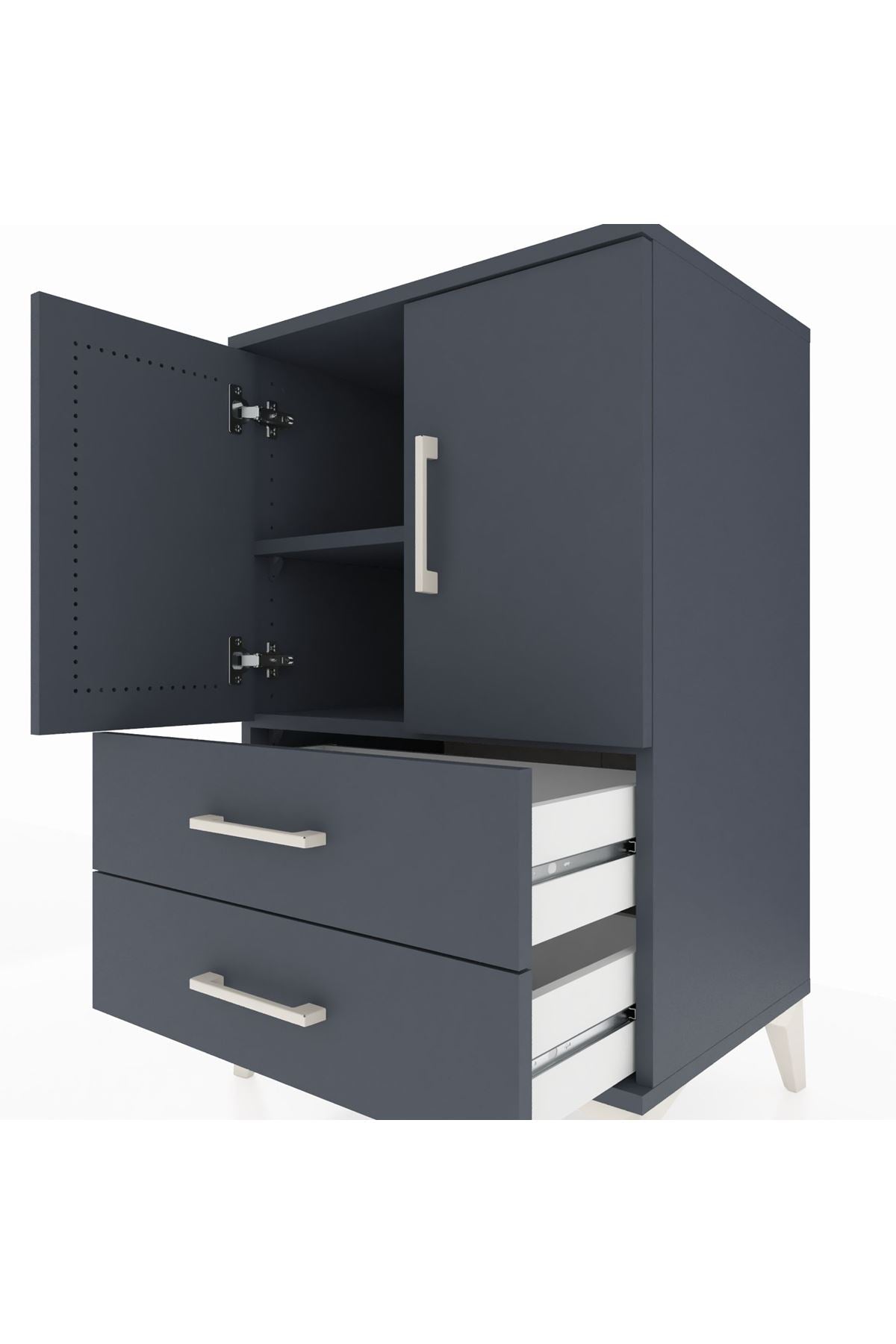 Hyperion Komodin 2 Raflı 2 Çekmeceli 2 Kapaklı 60x44x96 Antrasit-Antrasit