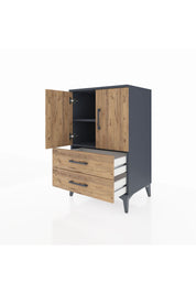 Hyperion Komodin 2 Raflı 2 Çekmeceli 2 Kapaklı 60x44x96 Antrasit-Çam