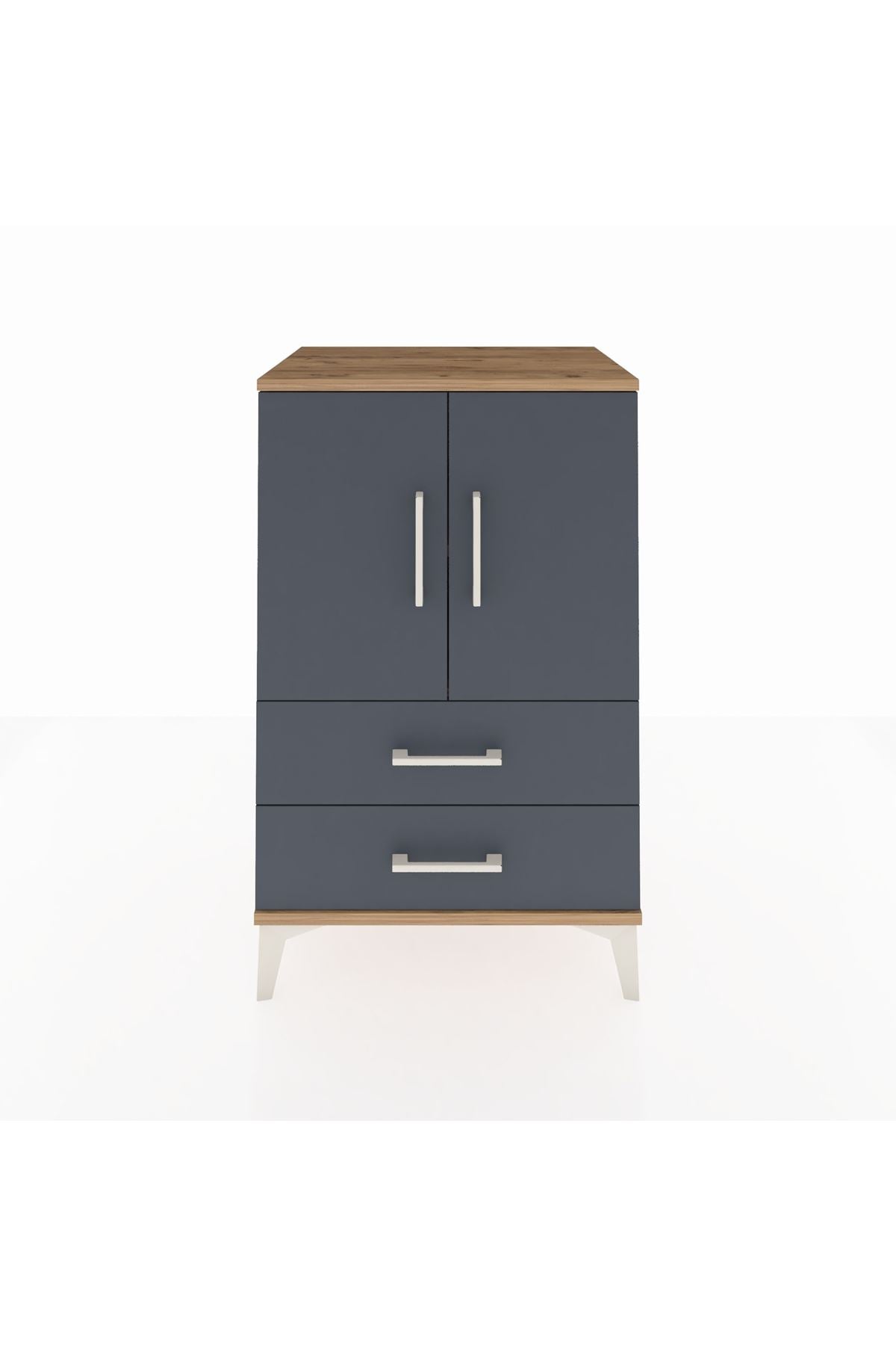 Hyperion Komodin 2 Raflı 2 Çekmeceli 2 Kapaklı 60x44x96 Çam-Antrasit