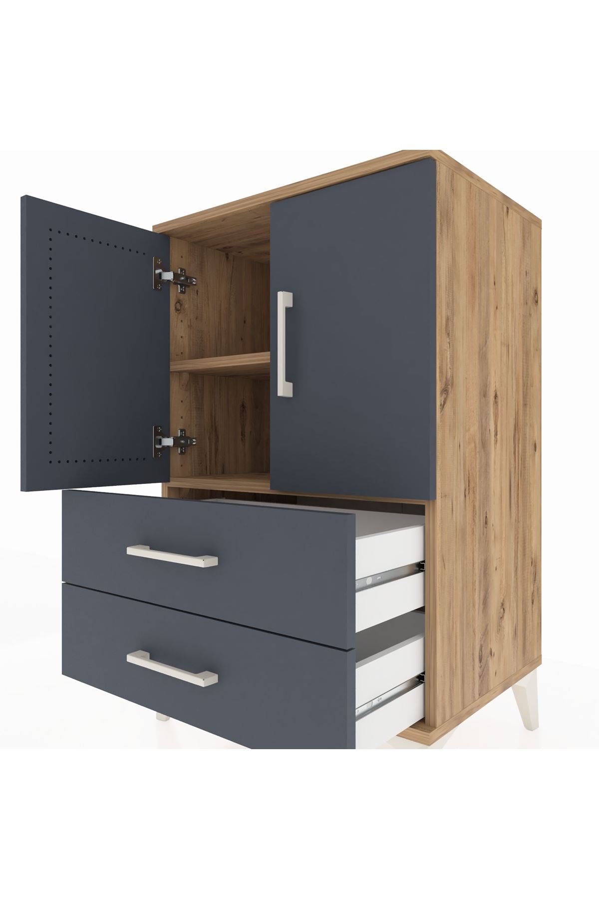 Hyperion Komodin 2 Raflı 2 Çekmeceli 2 Kapaklı 60x44x96 Çam-Antrasit