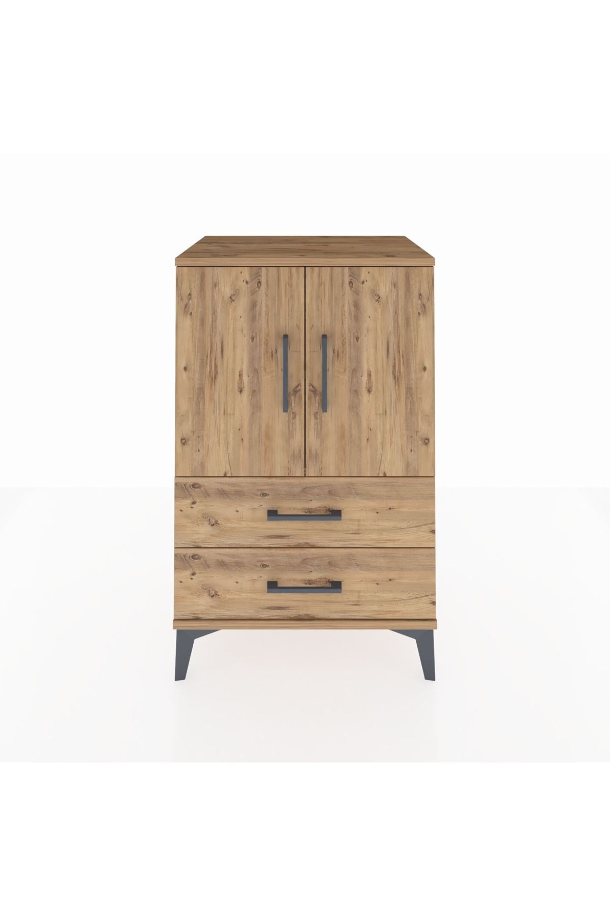 Hyperion Komodin 2 Raflı 2 Çekmeceli 2 Kapaklı 60x44x96 Çam-Çam