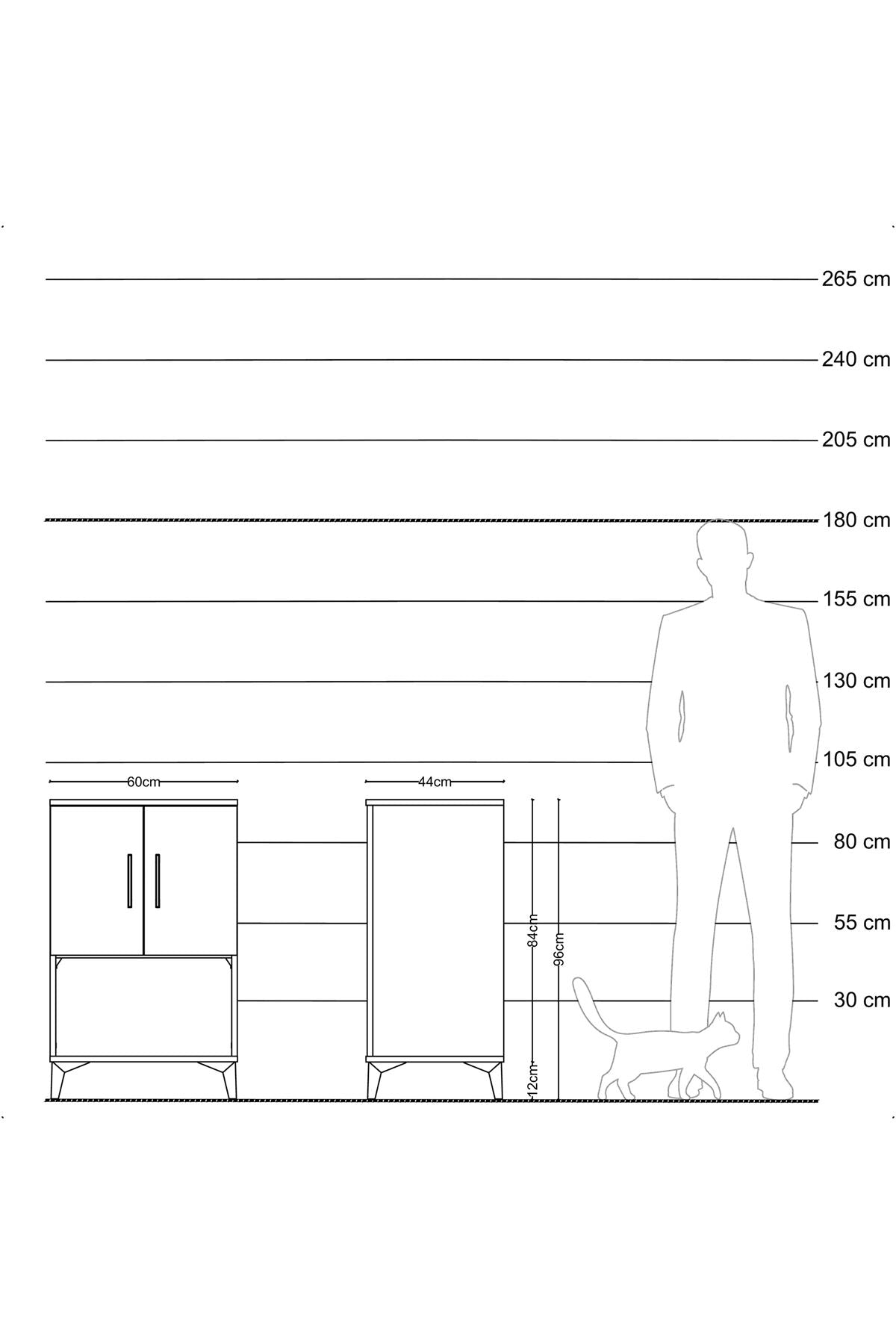 Hyperion Komodin 2 Raflı 2 Kapaklı 60x44x96 Çam-Antrasit