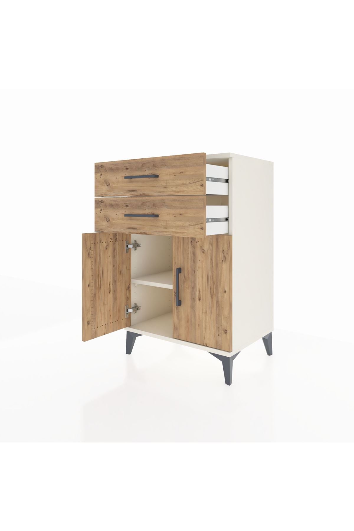 Hyperion Komodin Tek Raflı 2 Çekmeceli 2 Kapaklı 60x44x96 Aytaşı-Çam