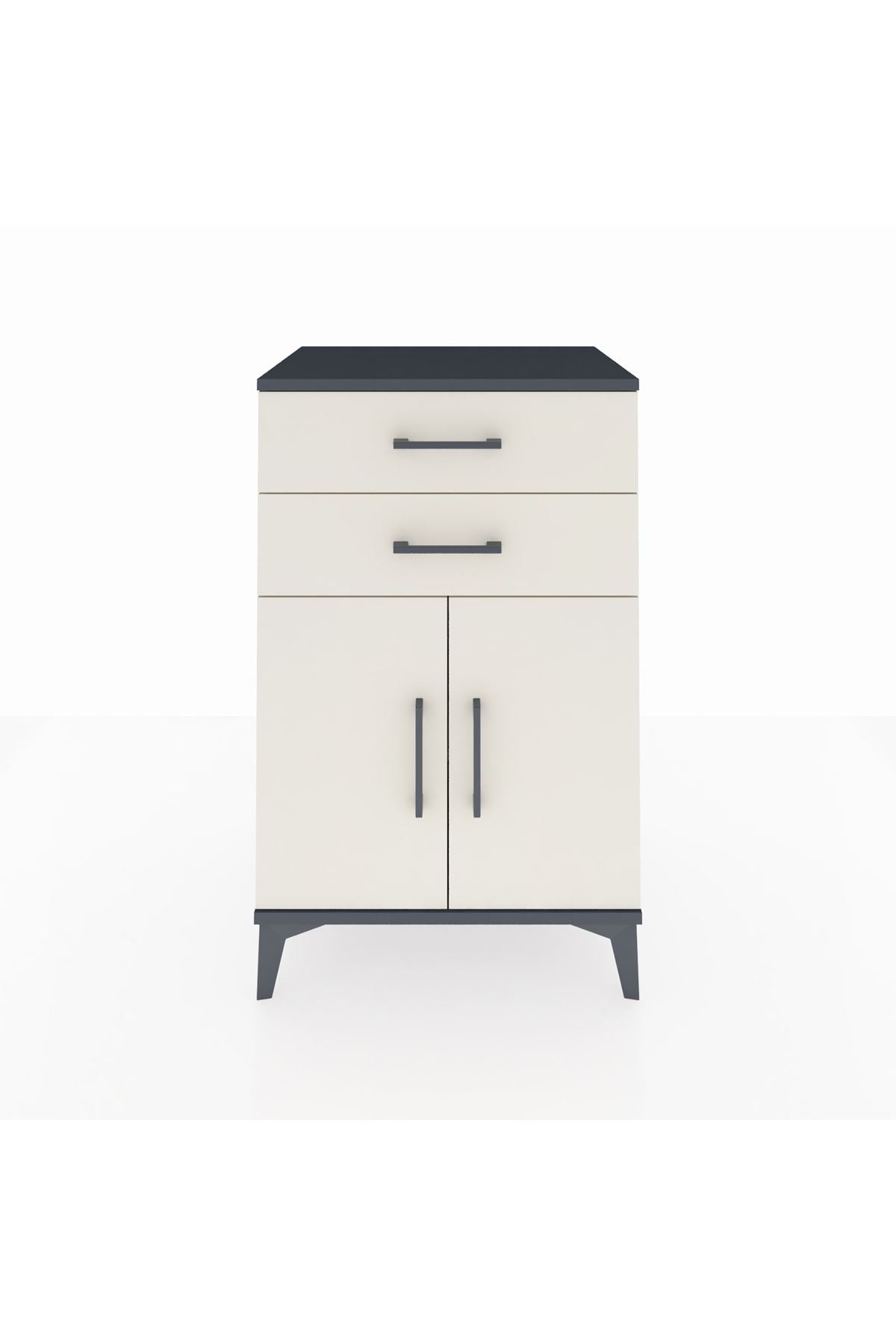 Hyperion Komodin Tek Raflı 2 Çekmeceli 2 Kapaklı 60x44x96 Antrasit-Aytaşı