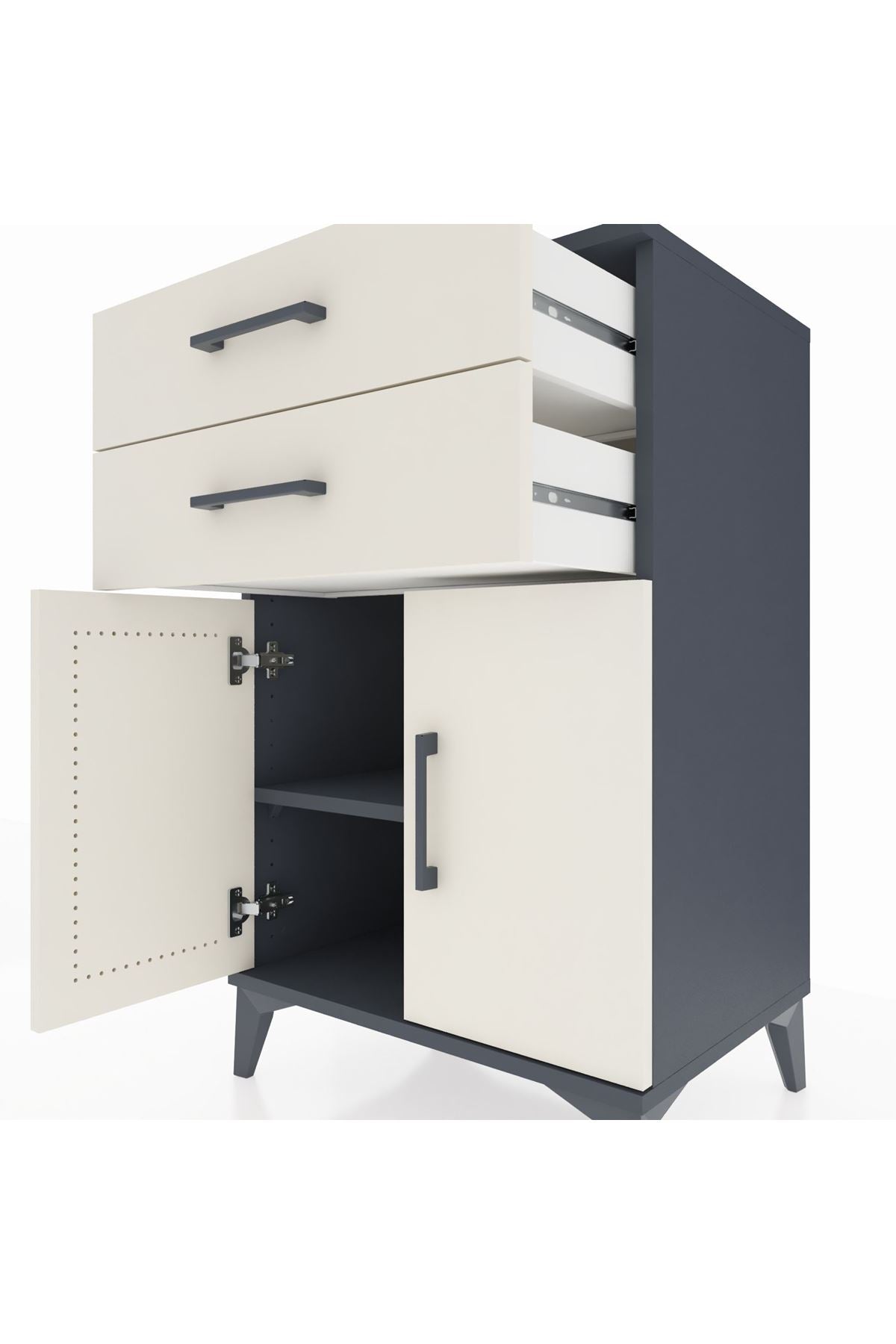 Hyperion Komodin Tek Raflı 2 Çekmeceli 2 Kapaklı 60x44x96 Antrasit-Aytaşı