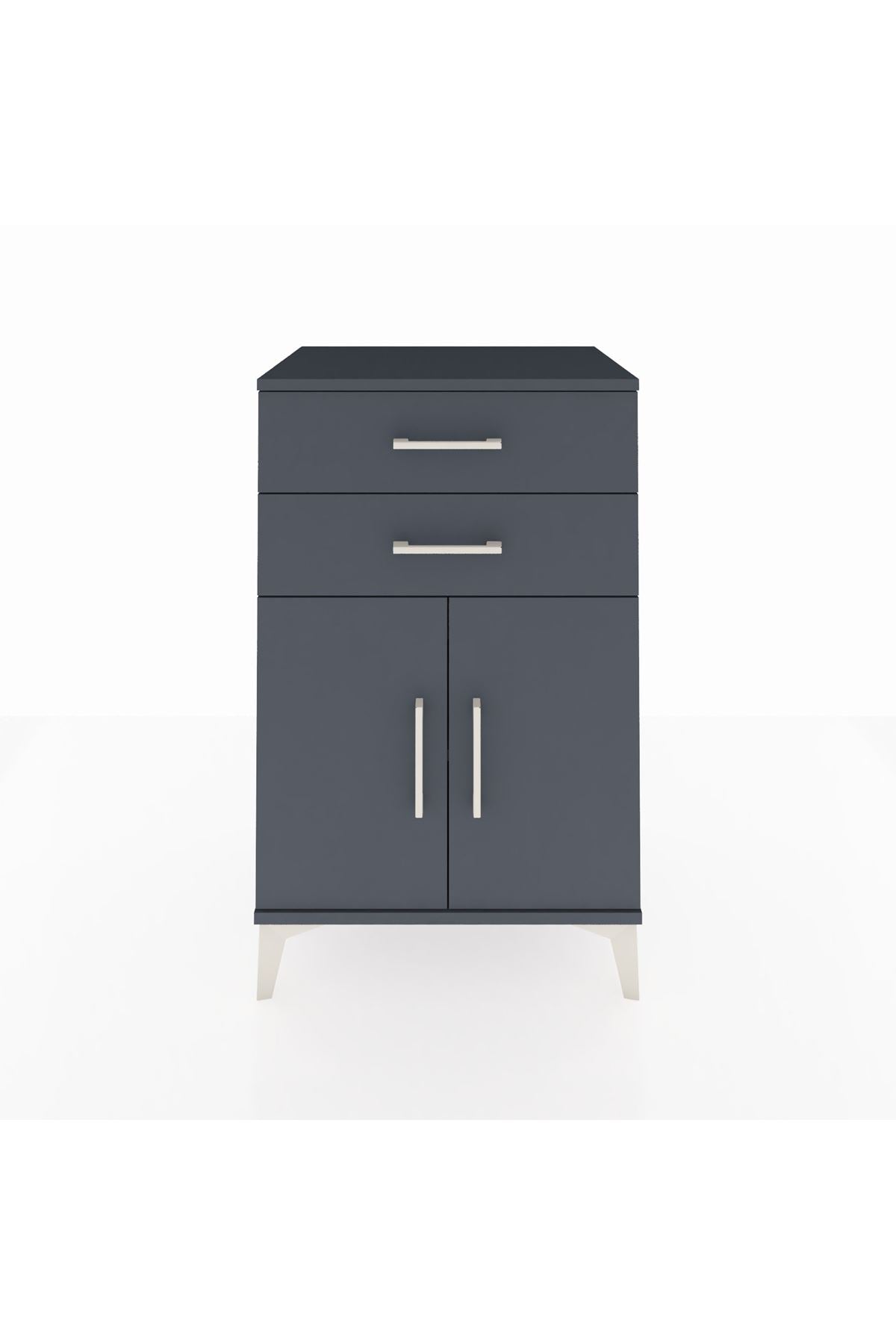 Hyperion Komodin Tek Raflı 2 Çekmeceli 2 Kapaklı 60x44x96 Antrasit-Antrasit