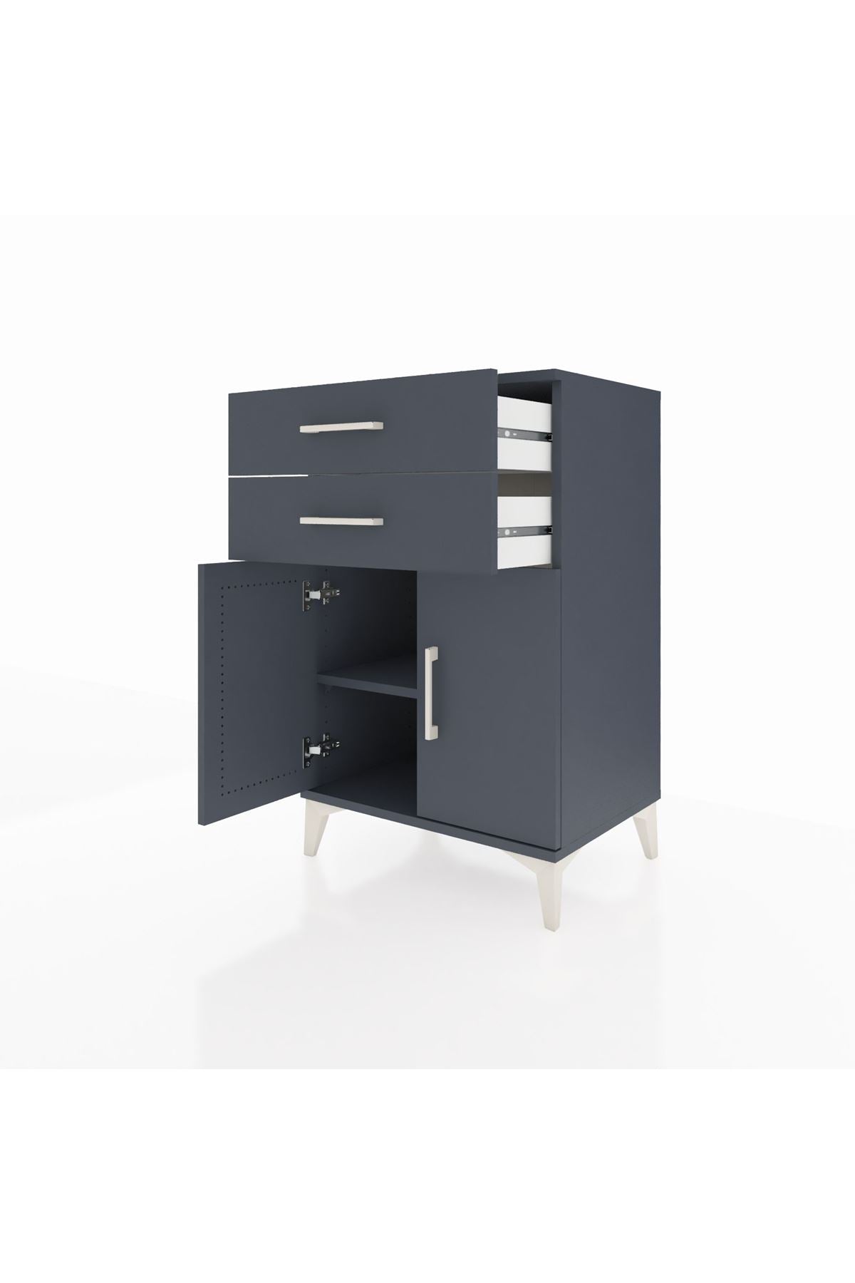 Hyperion Komodin Tek Raflı 2 Çekmeceli 2 Kapaklı 60x44x96 Antrasit-Antrasit