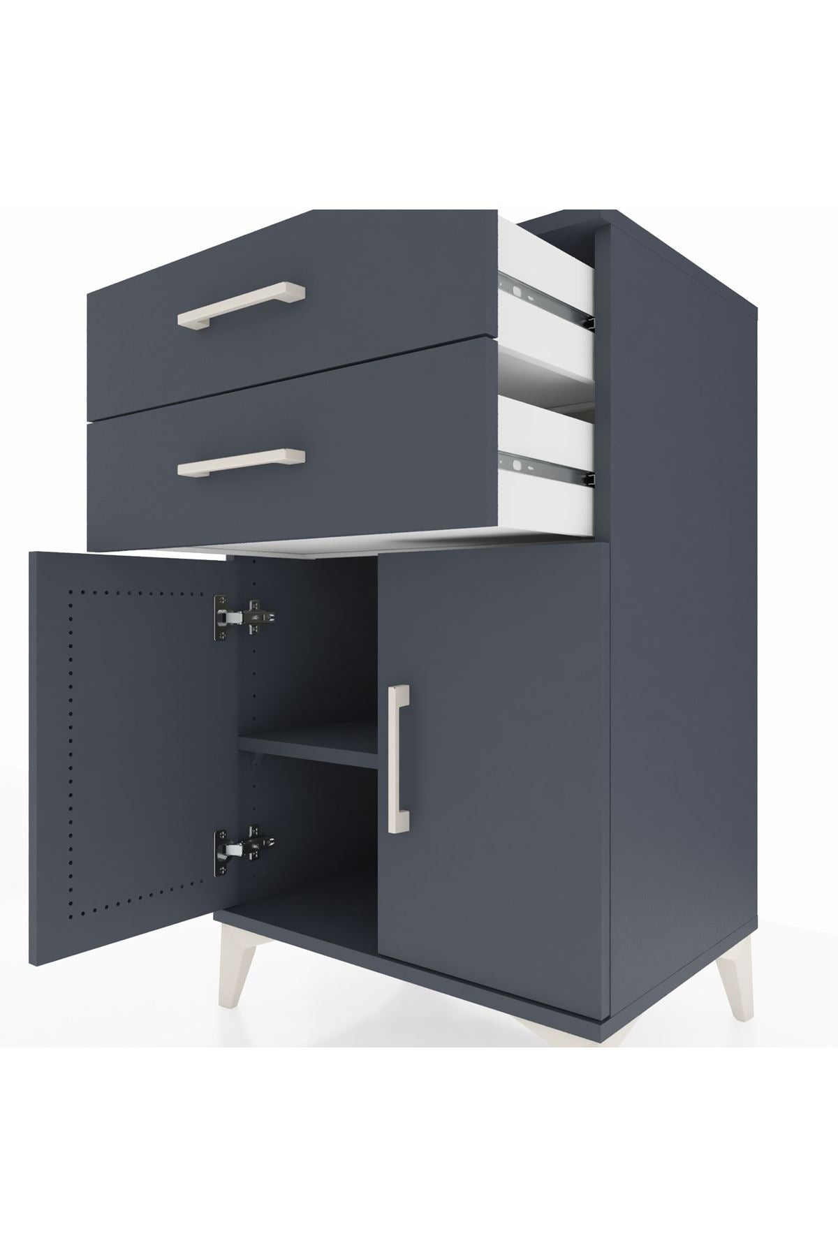 Hyperion Komodin Tek Raflı 2 Çekmeceli 2 Kapaklı 60x44x96 Antrasit-Antrasit