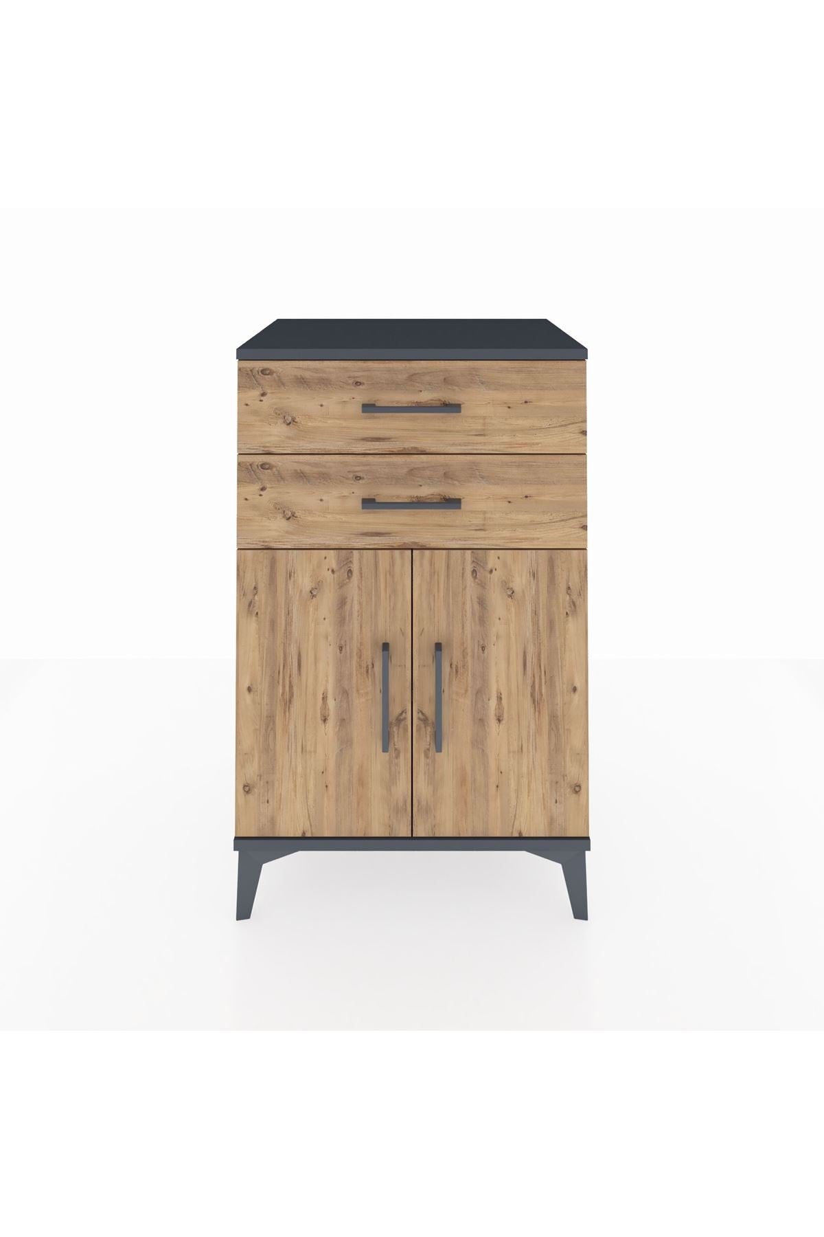 Hyperion Komodin Tek Raflı 2 Çekmeceli 2 Kapaklı 60x44x96 Antrasit-Çam