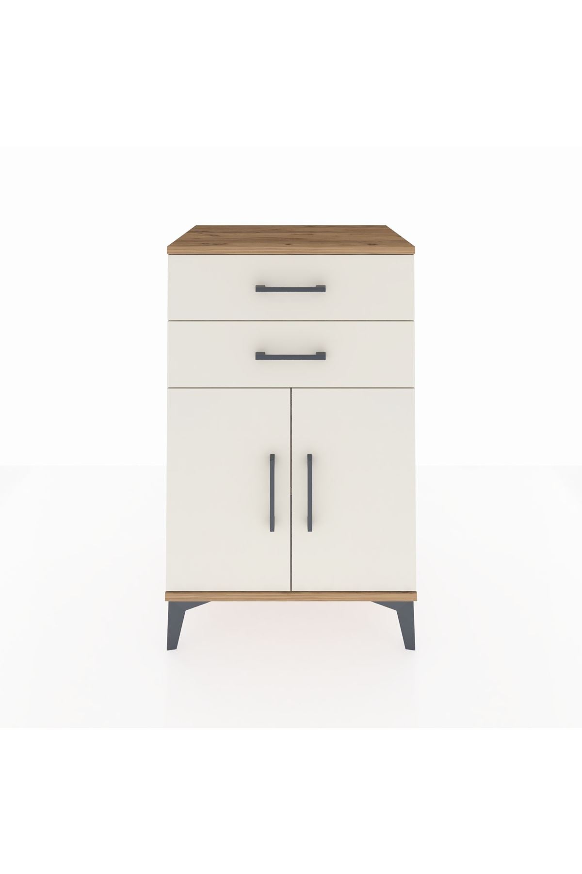 Hyperion Komodin Tek Raflı 2 Çekmeceli 2 Kapaklı 60x44x96 Çam-Aytaşı