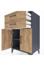 Hyperion Komodin Tek Raflı 2 Çekmeceli 2 Kapaklı 60x44x96 Antrasit-Çam