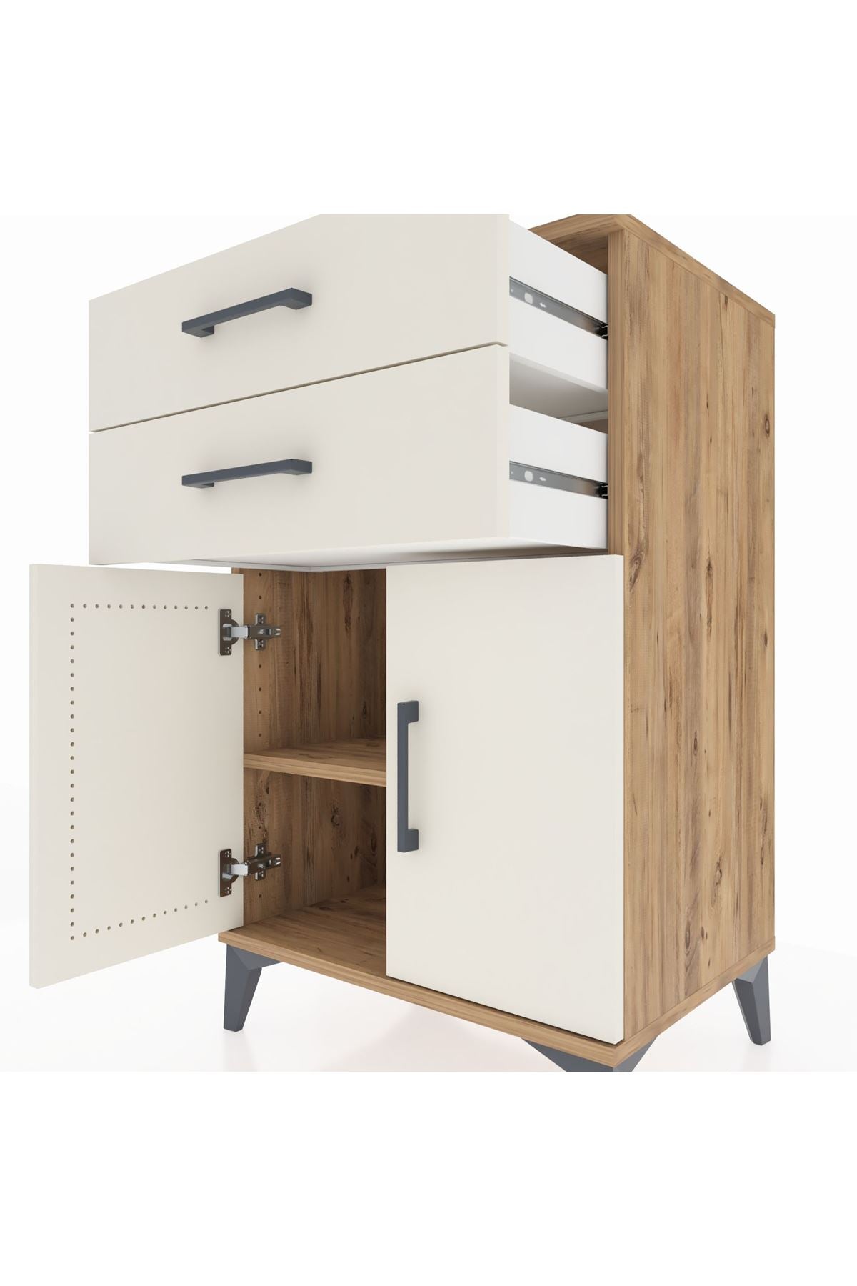 Hyperion Komodin Tek Raflı 2 Çekmeceli 2 Kapaklı 60x44x96 Çam-Aytaşı