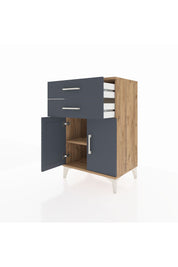 Hyperion Komodin Tek Raflı 2 Çekmeceli 2 Kapaklı 60x44x96 Çam-Antrasit