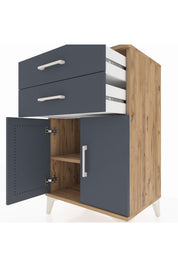 Hyperion Komodin Tek Raflı 2 Çekmeceli 2 Kapaklı 60x44x96 Çam-Antrasit