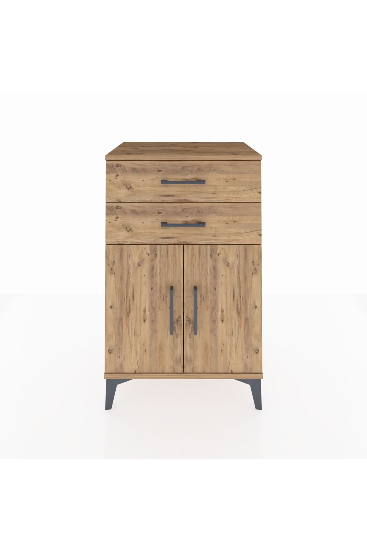 Hyperion Komodin Tek Raflı 2 Çekmeceli 2 Kapaklı 60x44x96 Çam-Çam