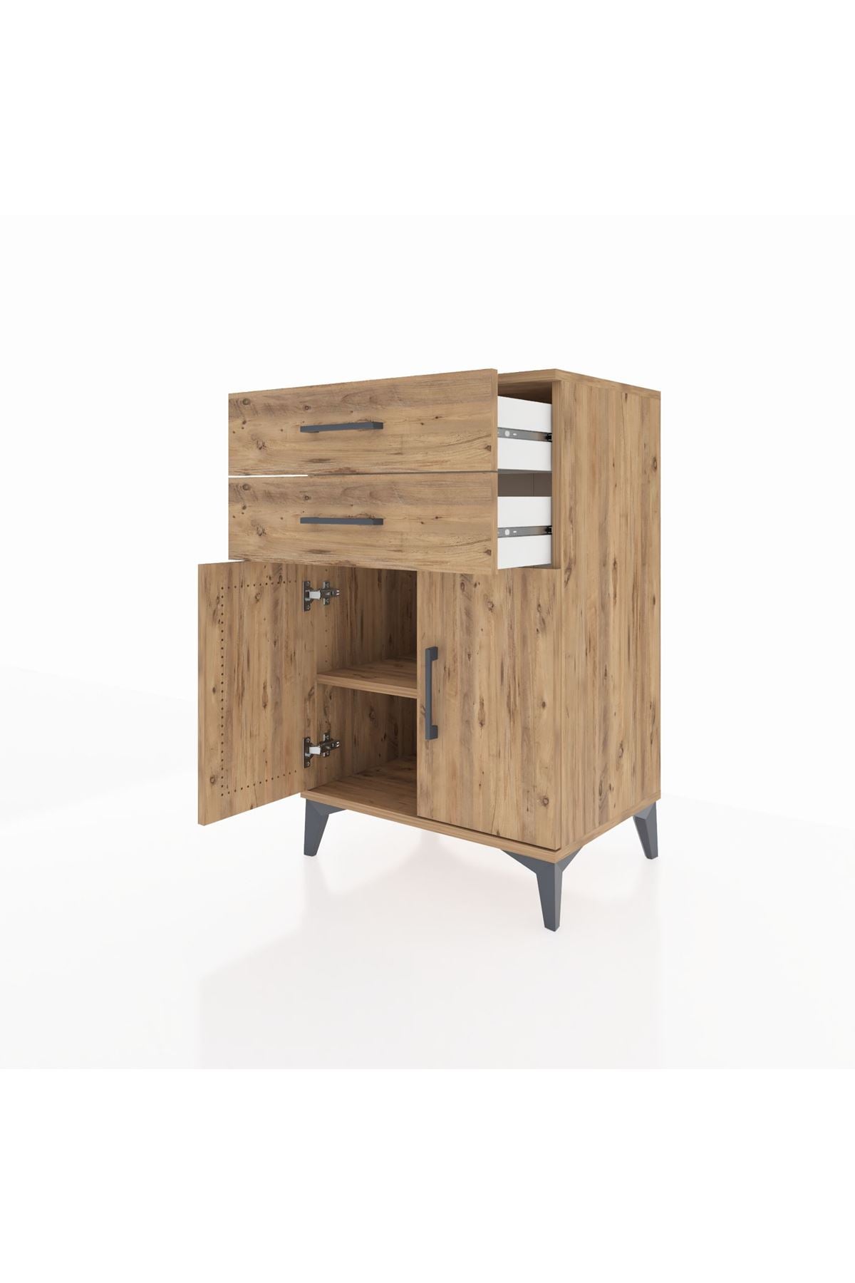 Hyperion Komodin Tek Raflı 2 Çekmeceli 2 Kapaklı 60x44x96 Çam-Çam