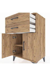 Hyperion Komodin Tek Raflı 2 Çekmeceli 2 Kapaklı 60x44x96 Çam-Çam