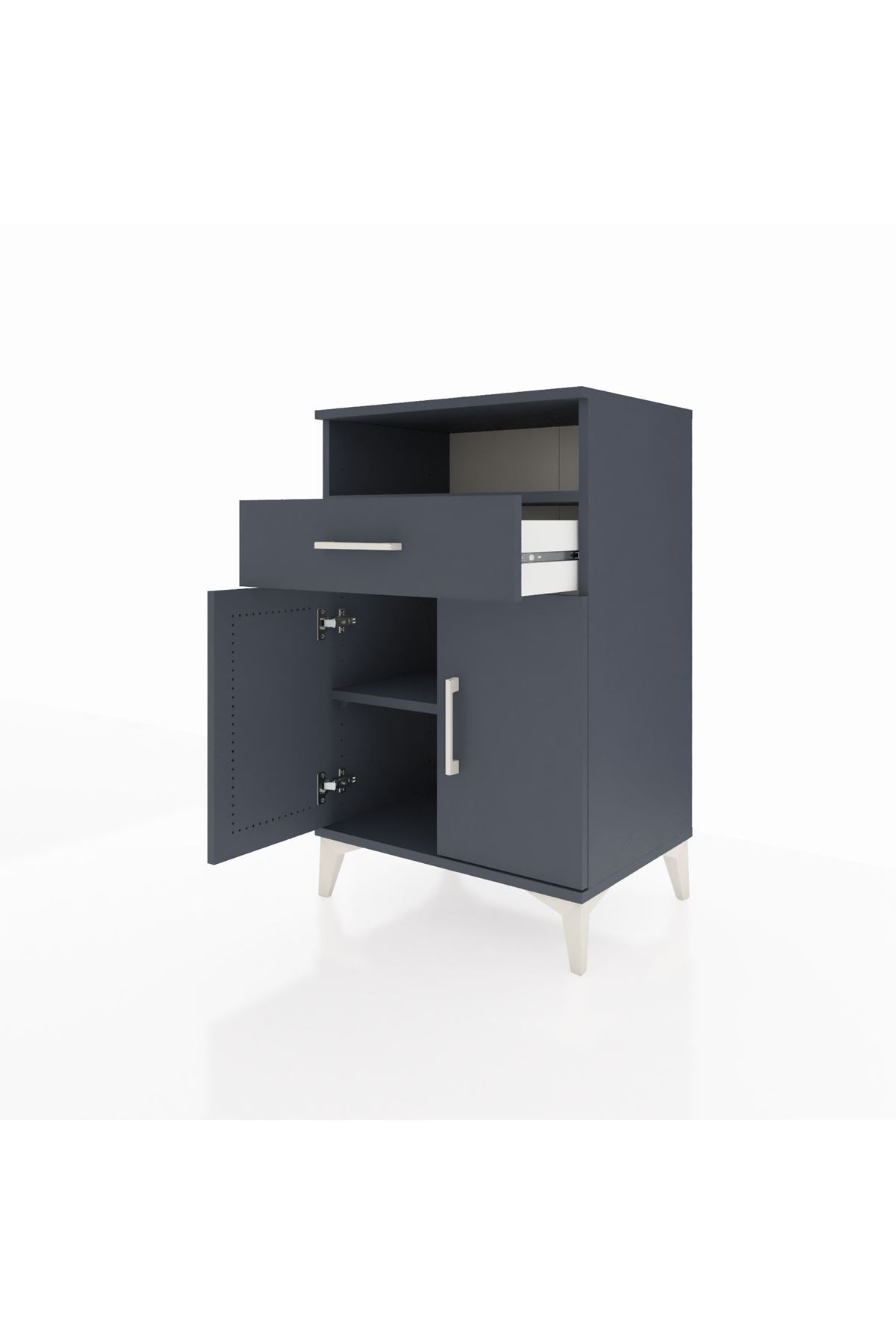 Hyperion Komodin 2 Raflı Tek Çekmeceli 2 Kapaklı 60x44x96 Antrasit-Antrasit