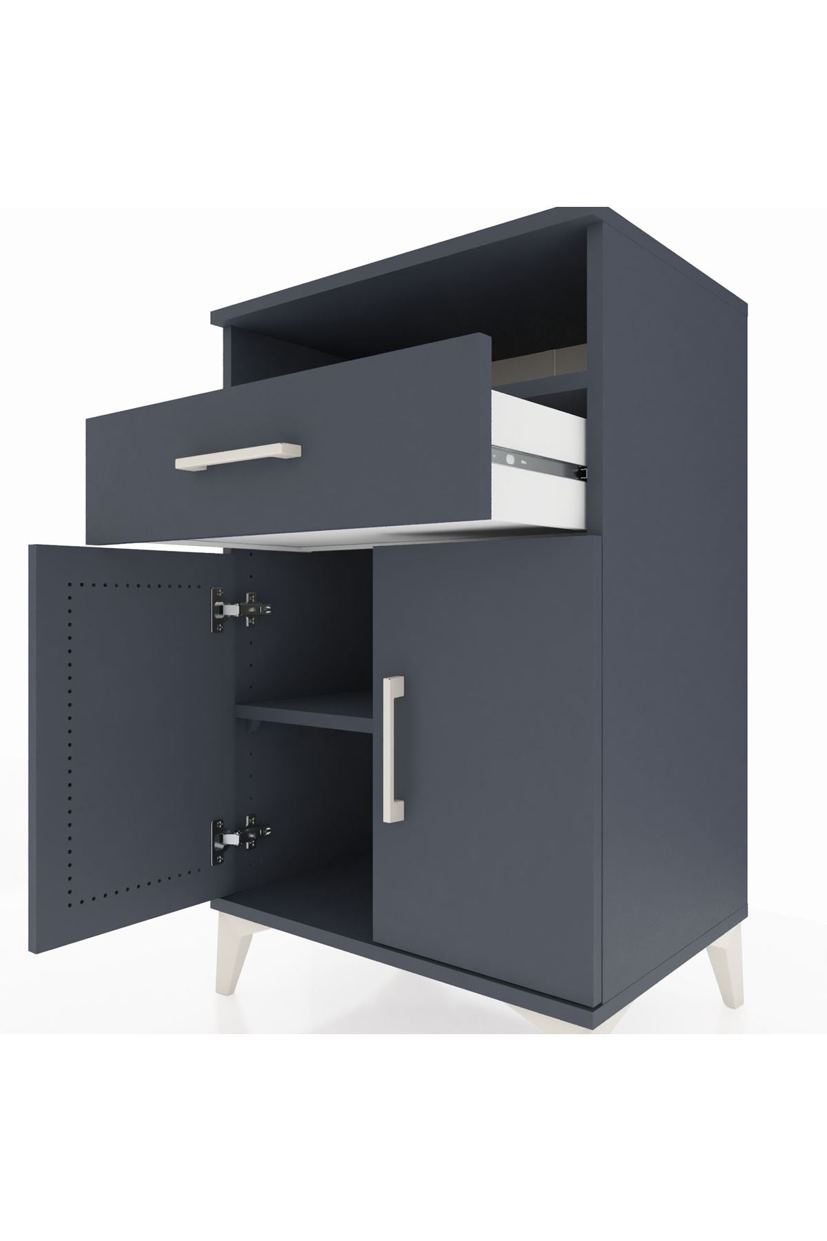 Hyperion Komodin 2 Raflı Tek Çekmeceli 2 Kapaklı 60x44x96 Antrasit-Antrasit